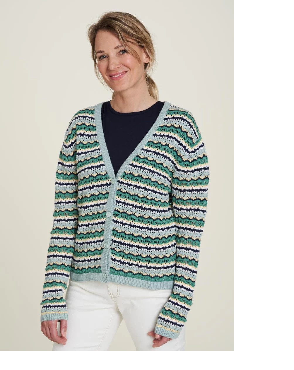 Tranquillo Strickjacke Damen Leichte STRICKJACKE aqua Aus Biobaumwolle mit Knöpfleiste