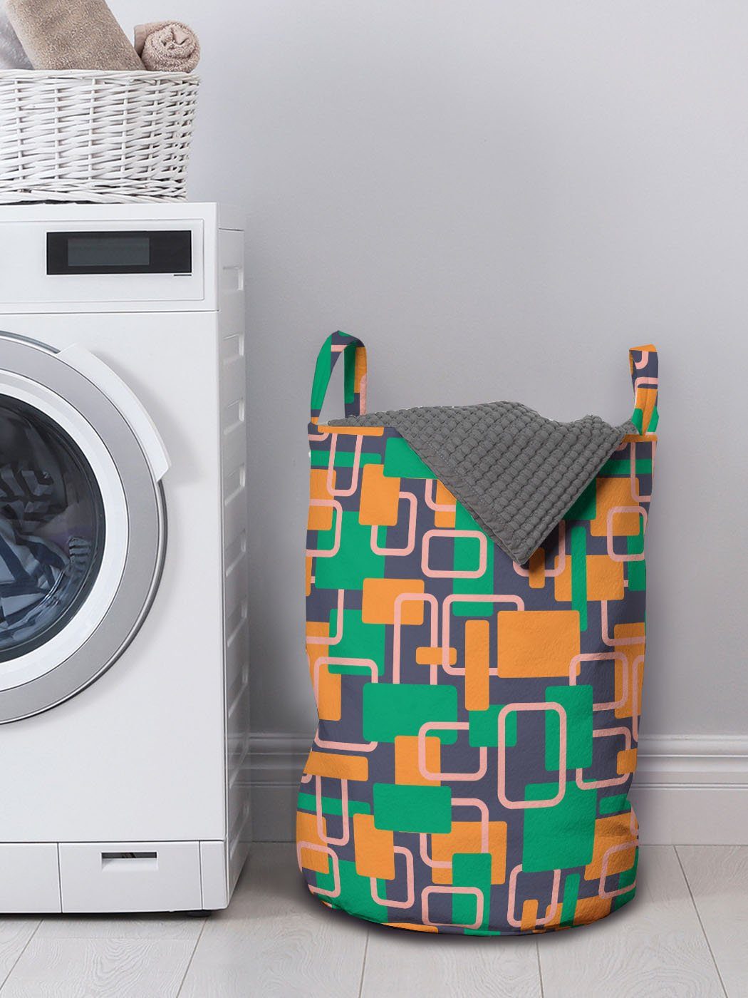 Geometrische Kordelzugverschluss Waschsalons, Formen Retro Wäschekorb mit Abakuhaus Griffen tonte Sommer Wäschesäckchen für