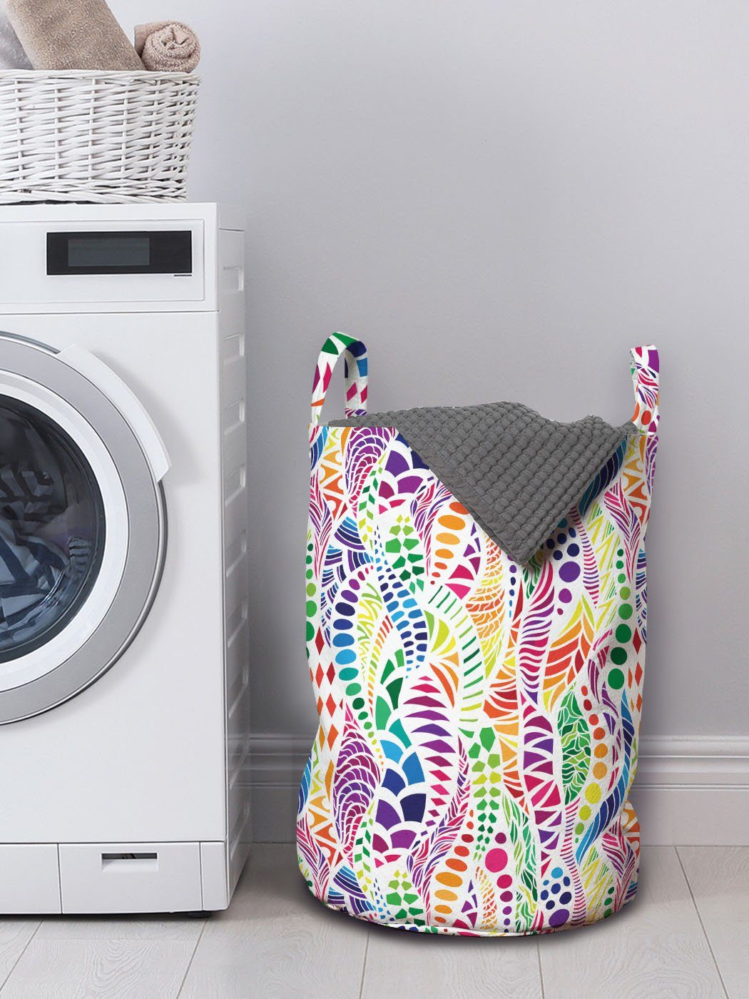 Wäschekorb Wäschesäckchen Griffen für Vivid Abakuhaus Waschsalons, mit Geometrisch Mosaic Kordelzugverschluss