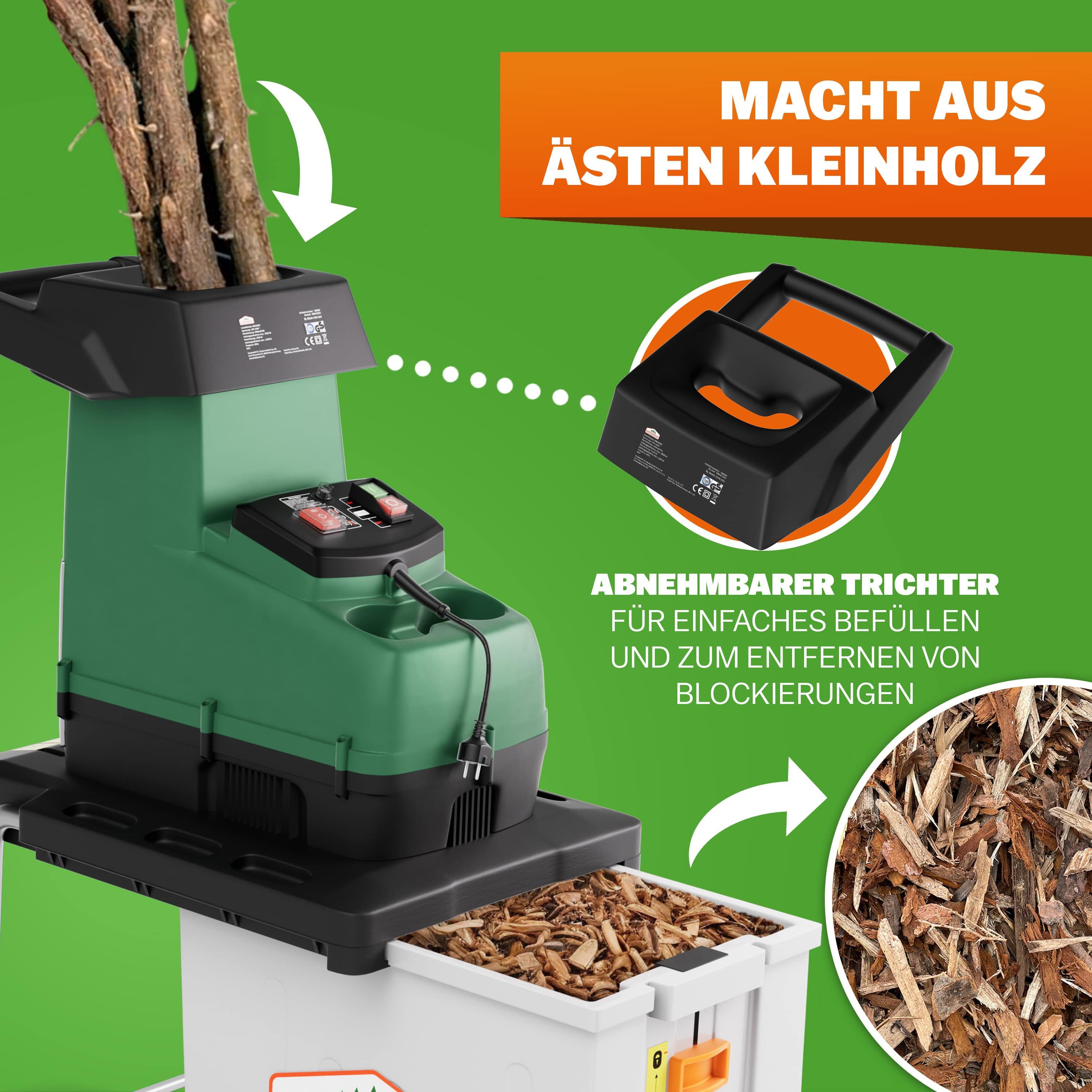 Gardebruk Häcksler, Leisehäcksler 3100 W max. 45 mm Aststärke Elektrisch 60L Auffangbox