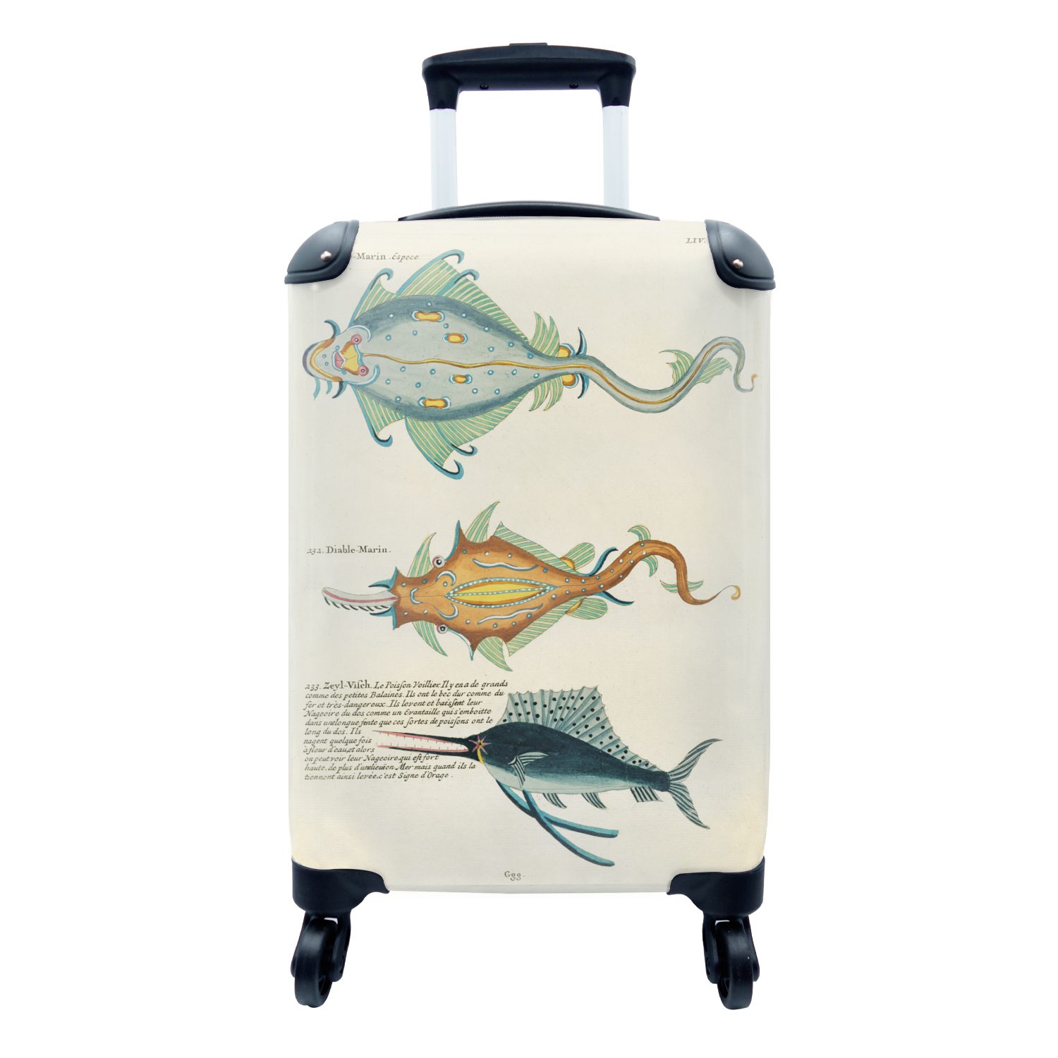 Fisch Handgepäck Trolley, Vintage, Handgepäckkoffer Ferien, Reisetasche rollen, 4 - Rollen, Reisekoffer Kunst für mit - MuchoWow