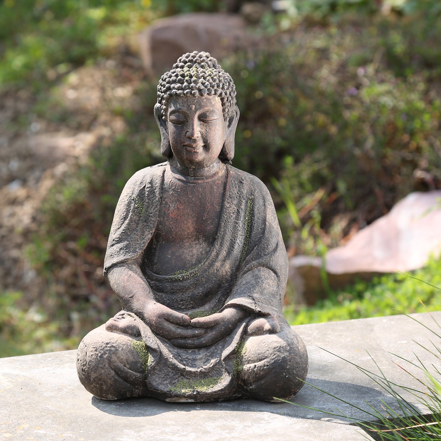 Gartenfigur Buddha Statue Garten Buddhafigur Thailand Skulptur Feng Shui Figur 