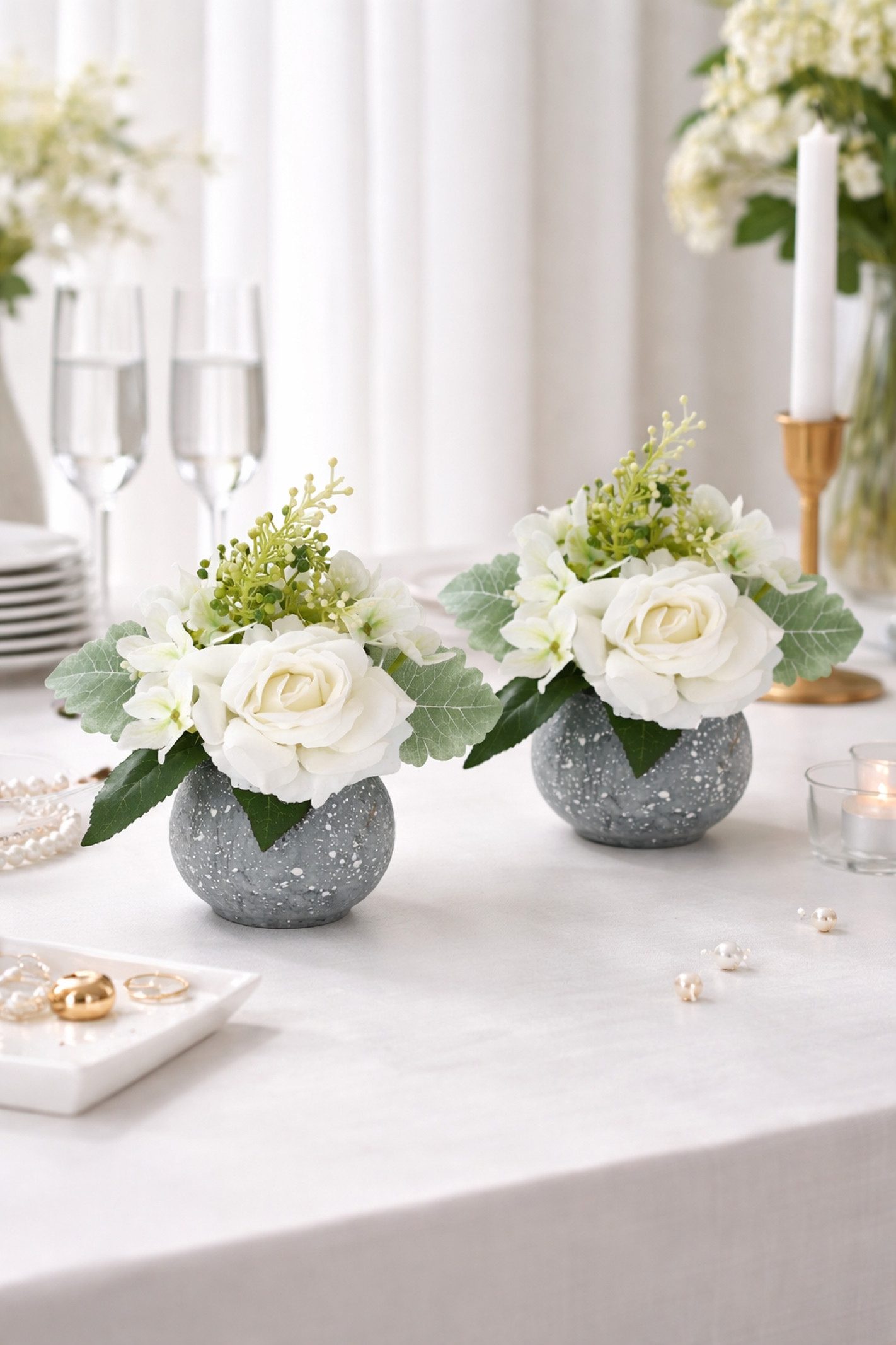 Kunstblume Arrangement Rose und Hortensie im Topf 2er Set Rose, I.GE.A., Höhe 20 cm, Blumengesteck künstlich Dekoblume Hochzeitsdeko Kunstpflanze Blume