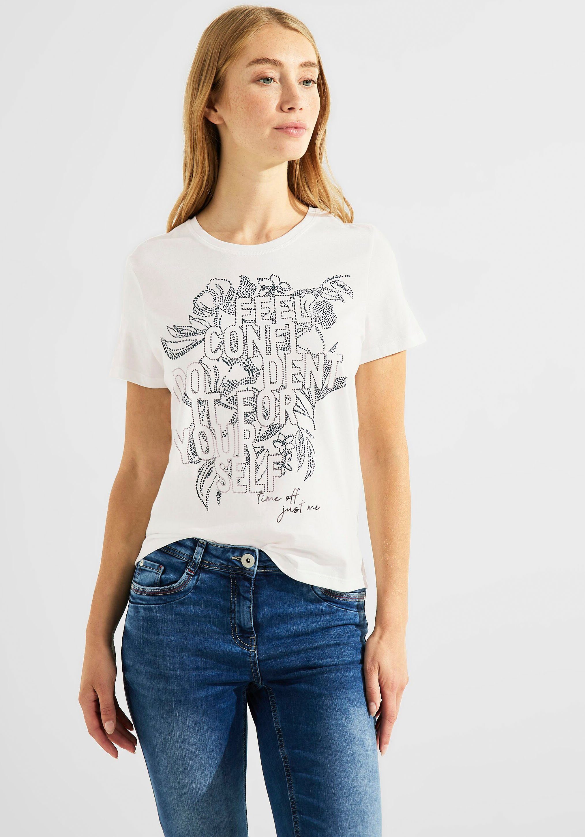 Cecil T-Shirt mit Steinchendetails vanilla white | 