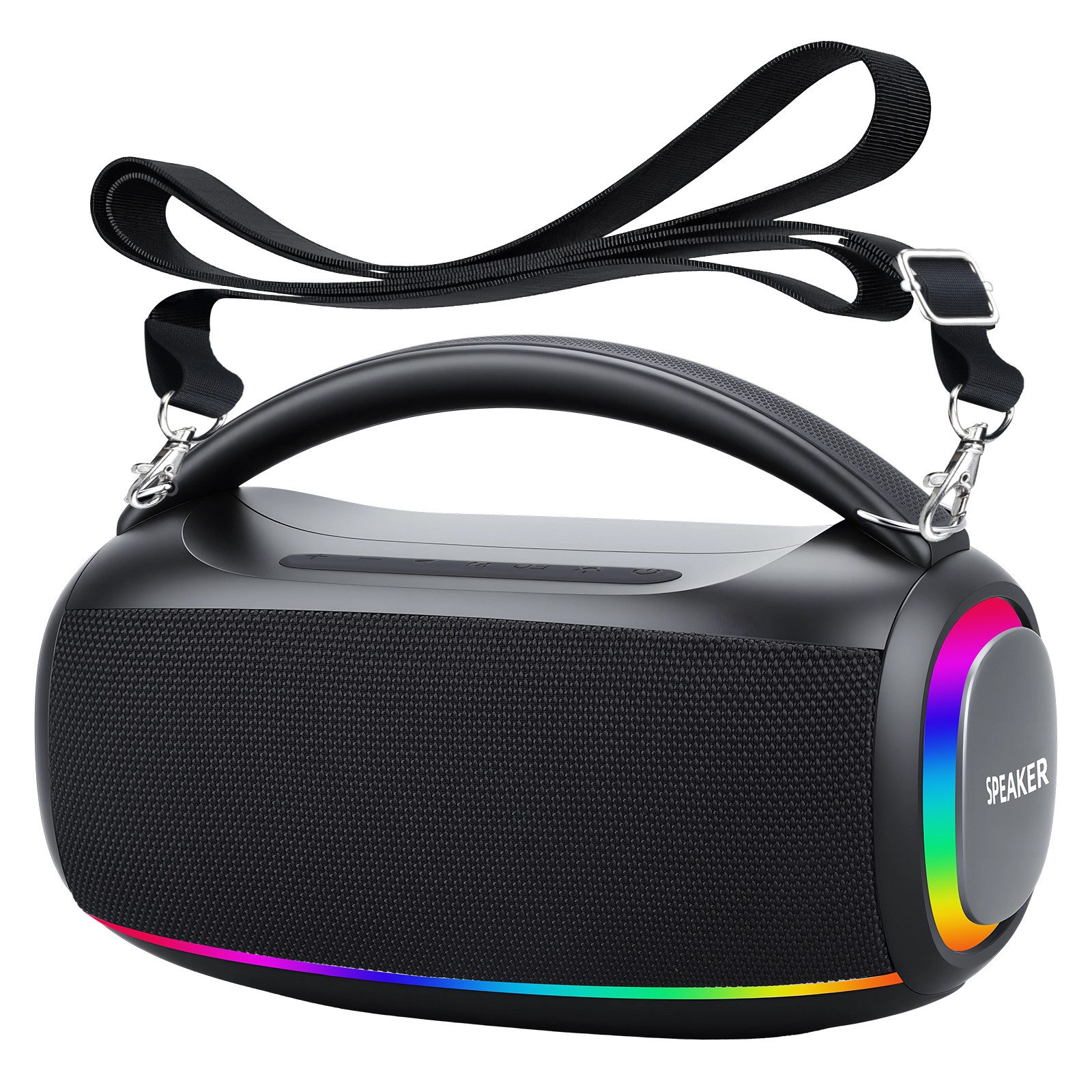 CkeyiN Pro Portable Lautsprecher,mit 2 Mikrofonen,tragbarer Lautsprecher Bluetooth-Lautsprecher RCA/TF/USB/AUX (Bluetooth 5.3, 60 W, 7200 mAh,mit abnehmbarem Schultergurt,für Zuhause/Party)