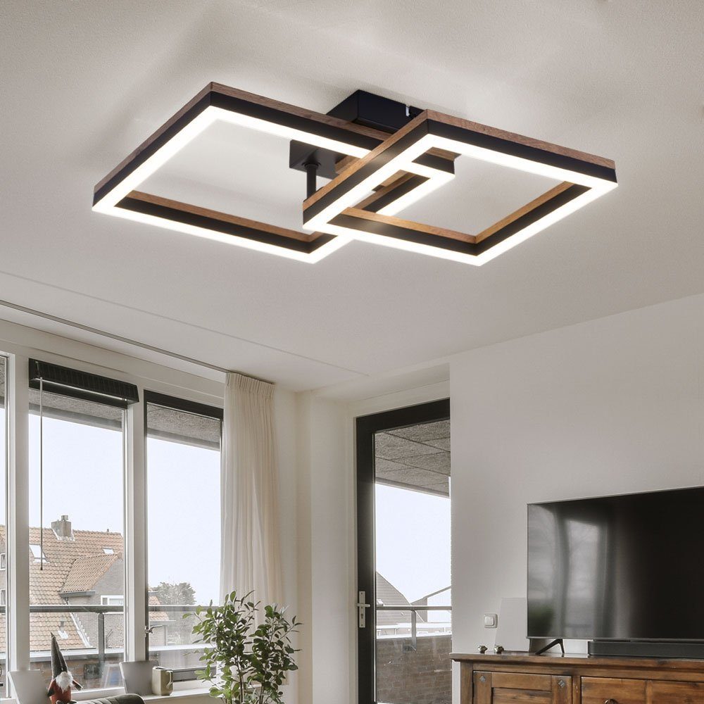 Globo LED Deckenleuchte, Leuchtmittel inklusive, Warmweiß, LED Deckenlampe Wohnzimmerleuchte Metall schwarz Holzoptik L 49 cm | Deckenlampen