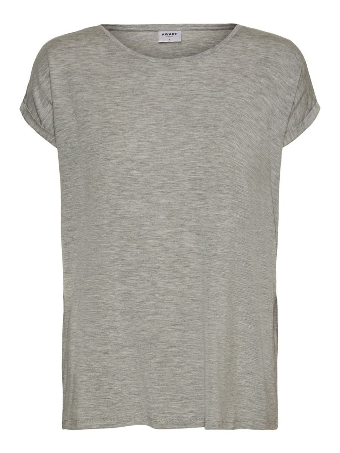 Grau Einfarbiges Rundhals T-Shirt T-Shirt in (1-tlg) 4078 Basic VMAVA Vero Moda