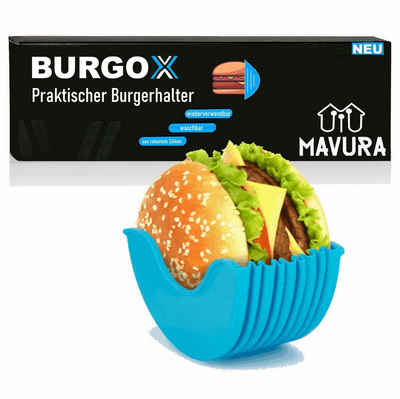 MAVURA Burgerpresse BURGOX - Der clevere Burgerpress- Burgerhalter aus Silikon, wiederverwendbar Hamburger Sandwich Bagles Donut Berliner Halter