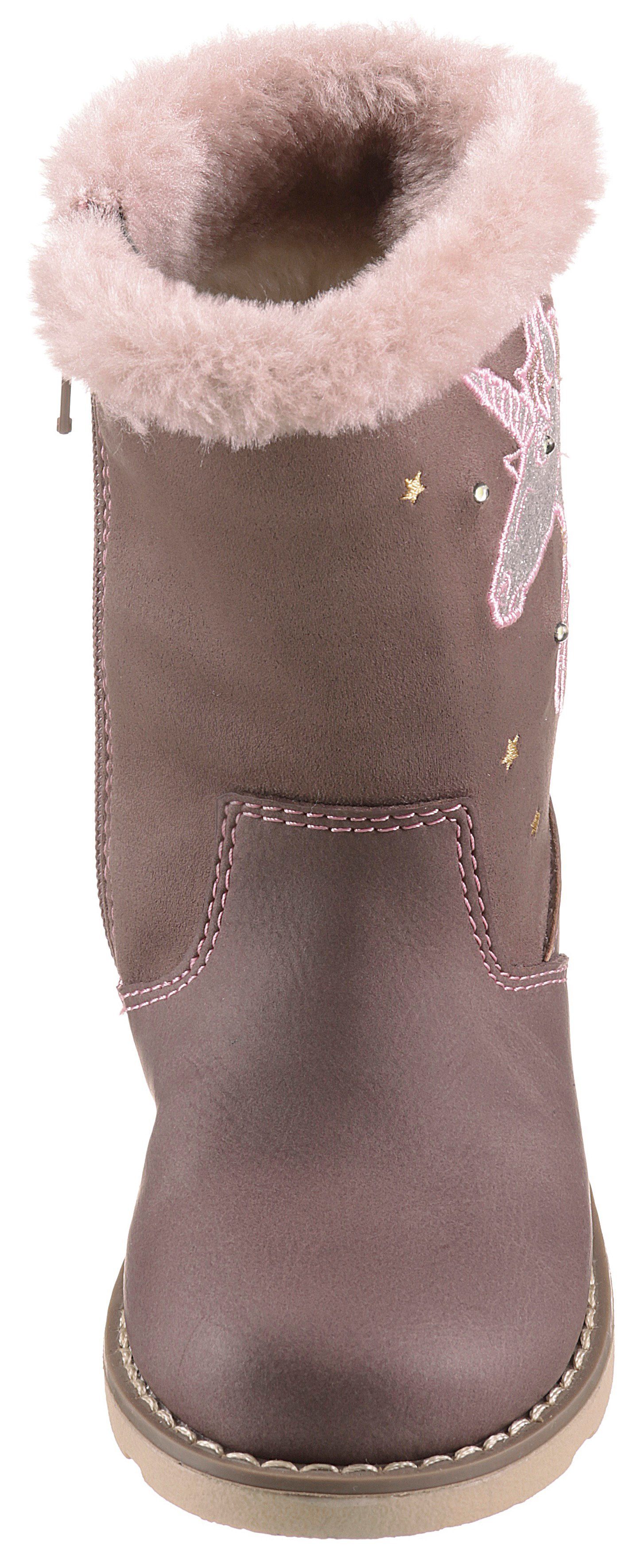 TOM TAILOR Blinkschuh Winterstiefel Langschafttstiefel, Kinderstiefel mit blinkendem Einhornmotiv