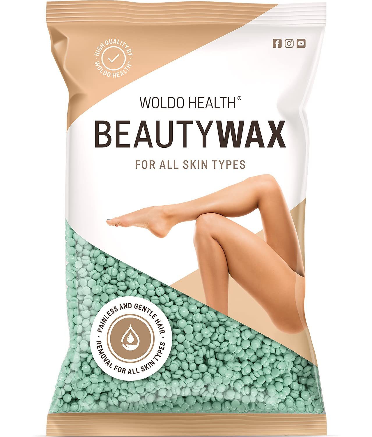 WOLDO HEALTH Enthaarungswachs WoldoHealth Wax Perlen zur Haarentfernung mit Aloe Vera 800g, Packung, Aloe-Vera-Variante, Anwendung ohne Vliesstreifen, Heißwachsperlen mit Aloe Vera für Gesicht und Körper