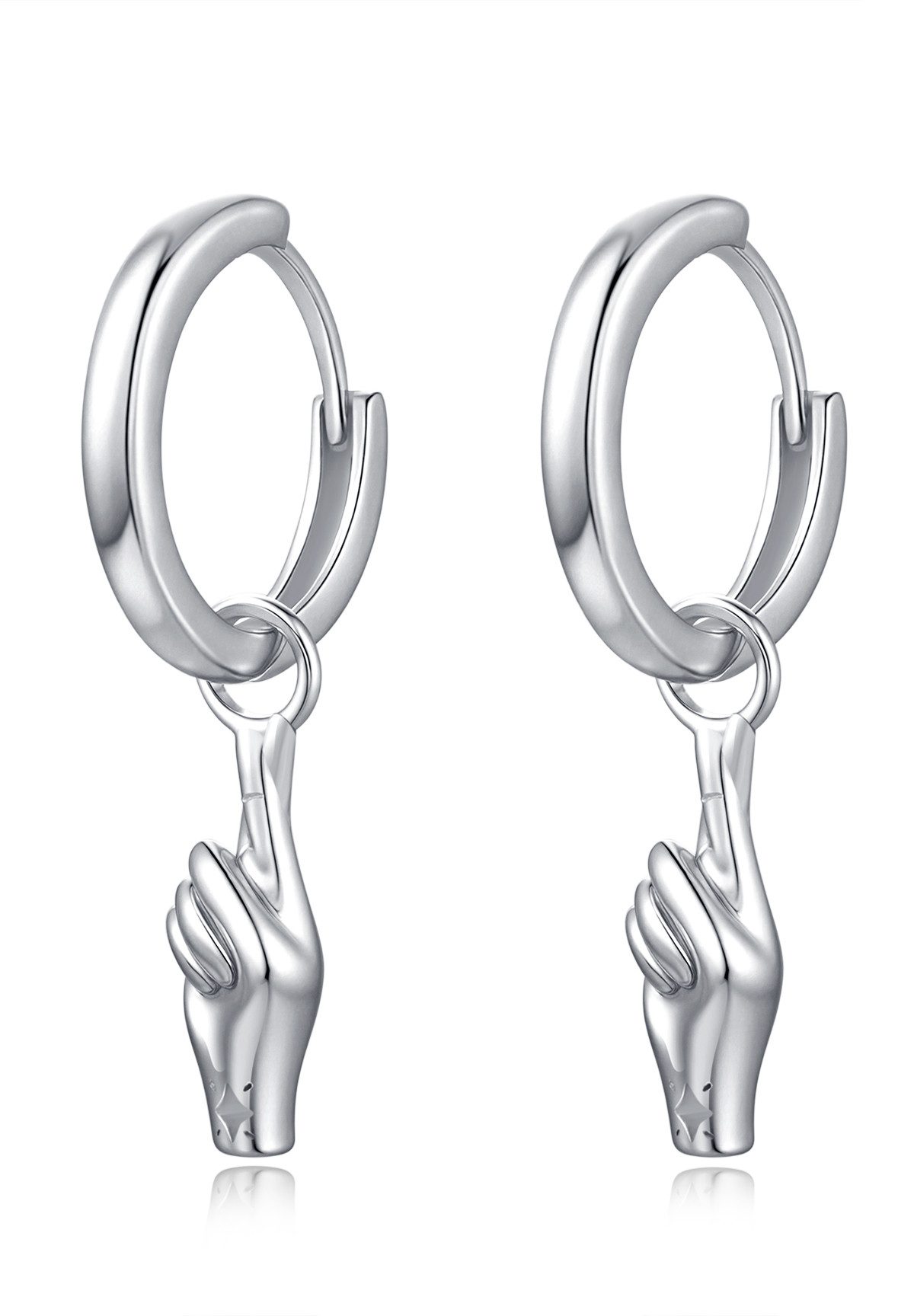 Hey Happiness Klappcreolen Gekreuzte Finger Ohrringe, 18K vergoldetes 925 Silber, Silber Creolen Symbol Anhänger, Geschenk Idee