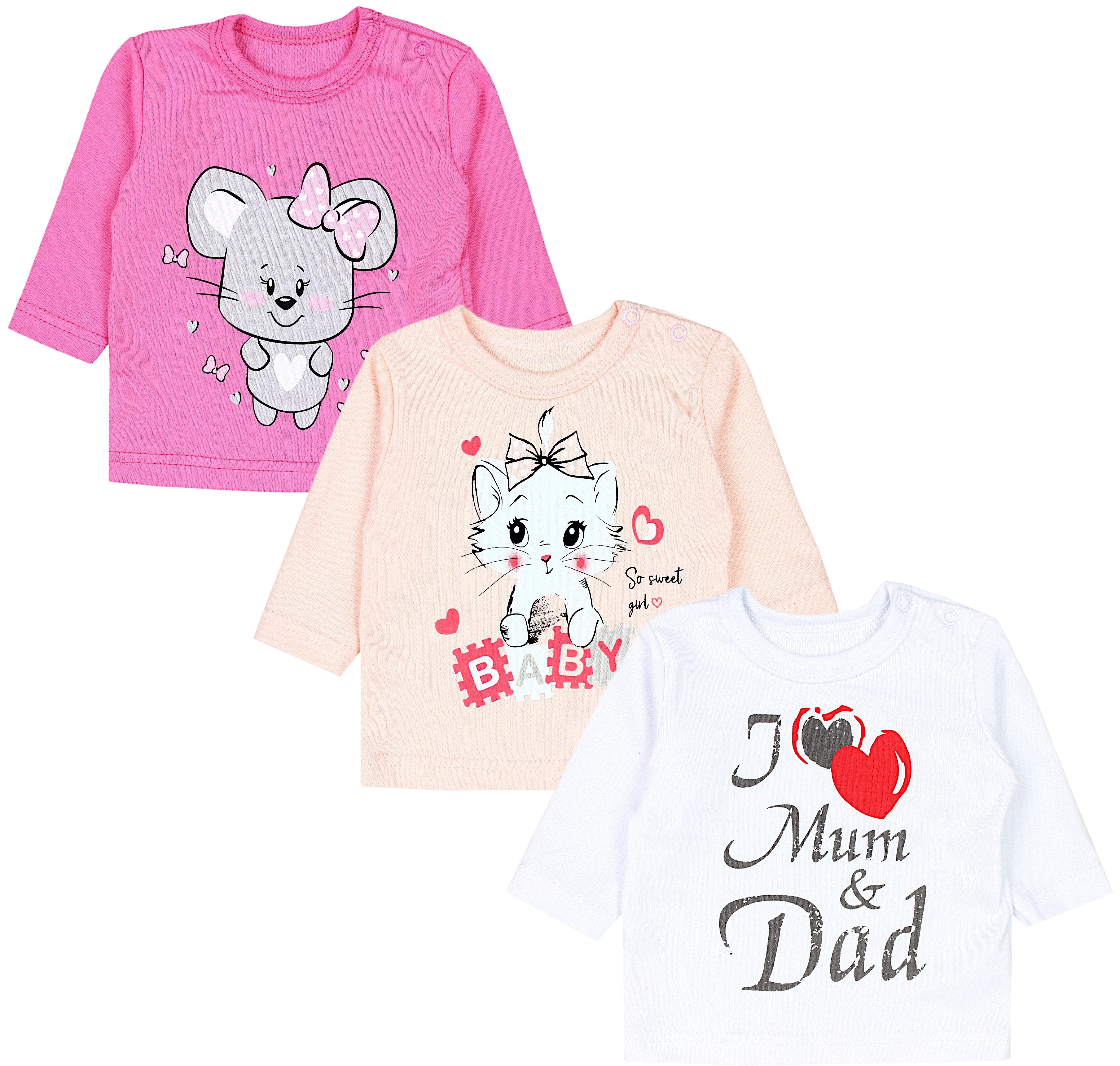 TupTam Rundhalsshirt TupTam Unisex Baby Langarmshirt mit Spruch Aufdruck 3er Set I love Dad Mum Weiß Katze Aprikose Maus Pink