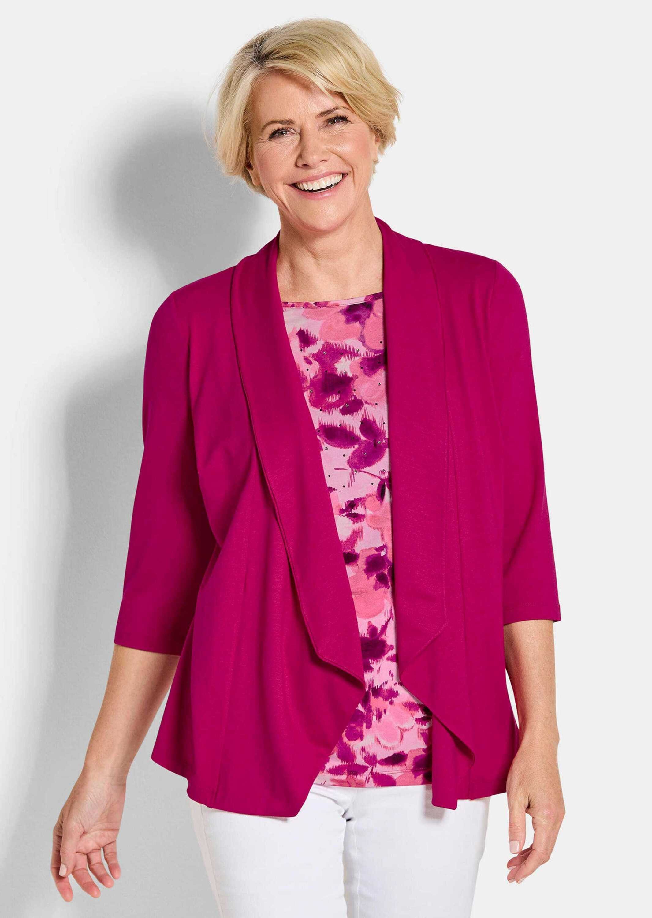 GOLDNER Longshirt Viskoseshirt in Twinset-Optik 2-in-1-Shirt mit U-Boot-Ausschnitt, Schalkragen und 3/4-Arm