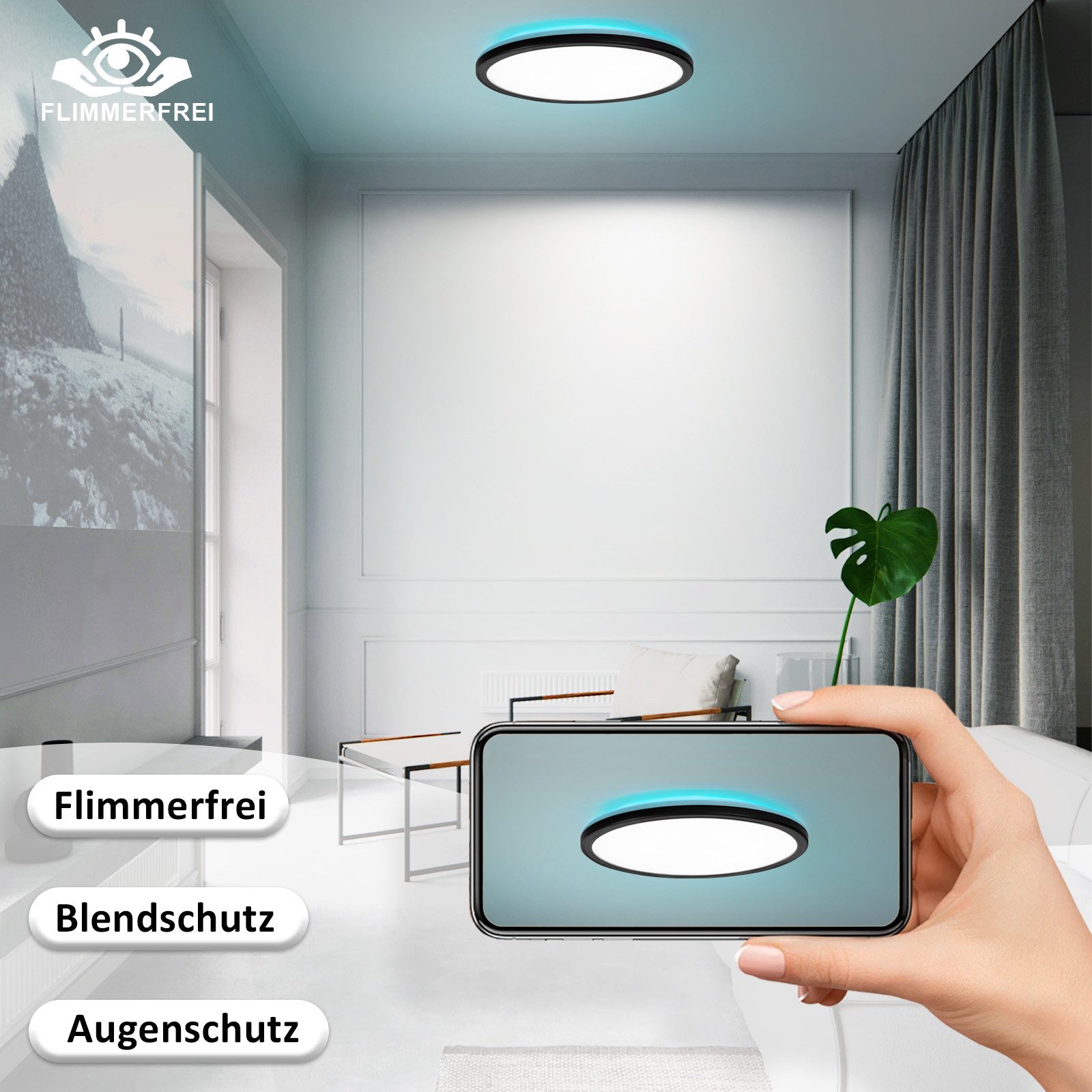 ZMH LED Deckenleuchte Whonzimmer mit RGB Hintergrundlampe Panel Rund/Quadra günstig online kaufen