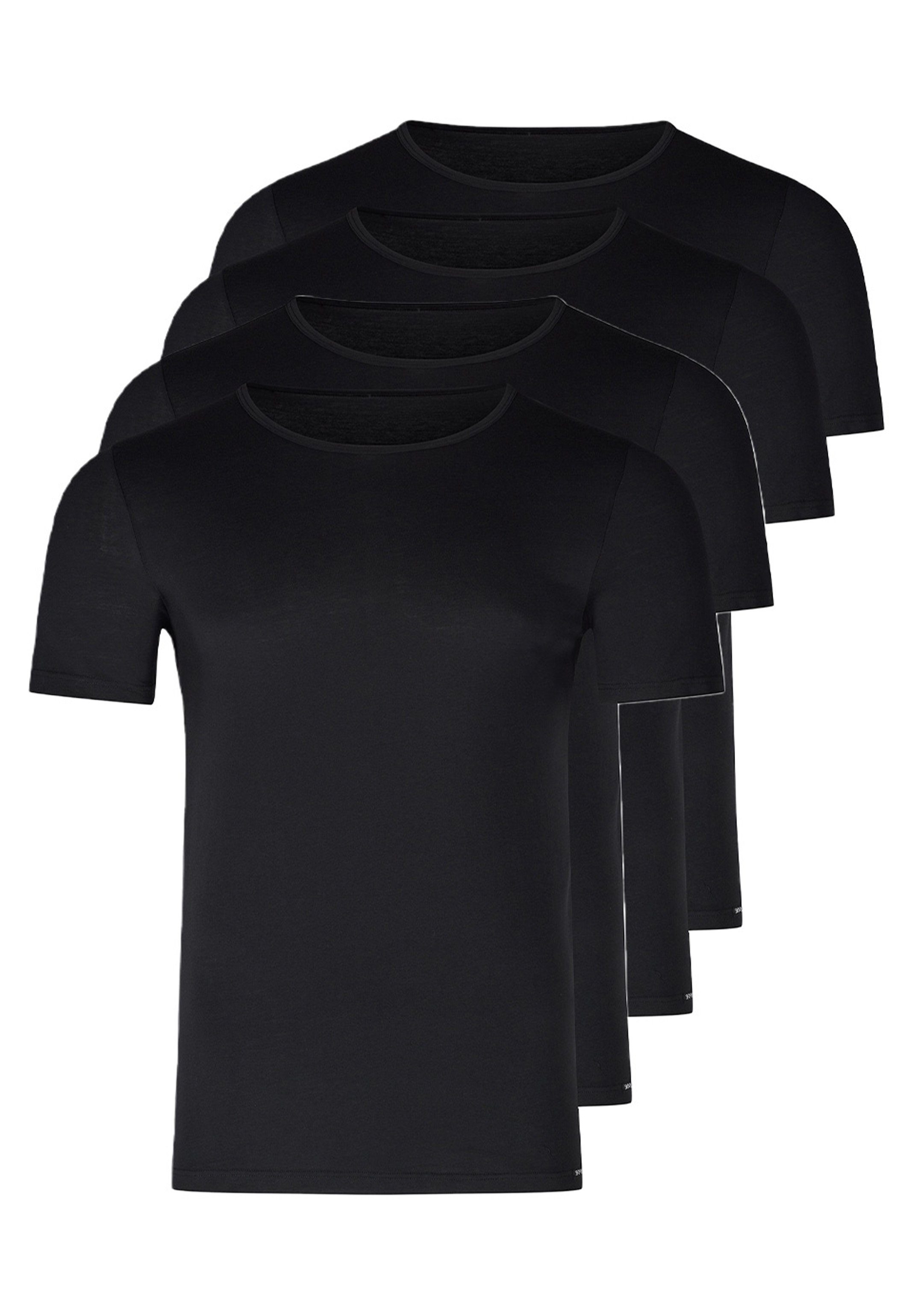 Skiny Unterhemd 4er Pack T-Shirt Baumwolle Shirt Schwarz Unterhemd mit Rundhalsausschnitt 4-St) / Kurzarm - / Kurzarm - (Spar-Set, Unterhemd Shirt