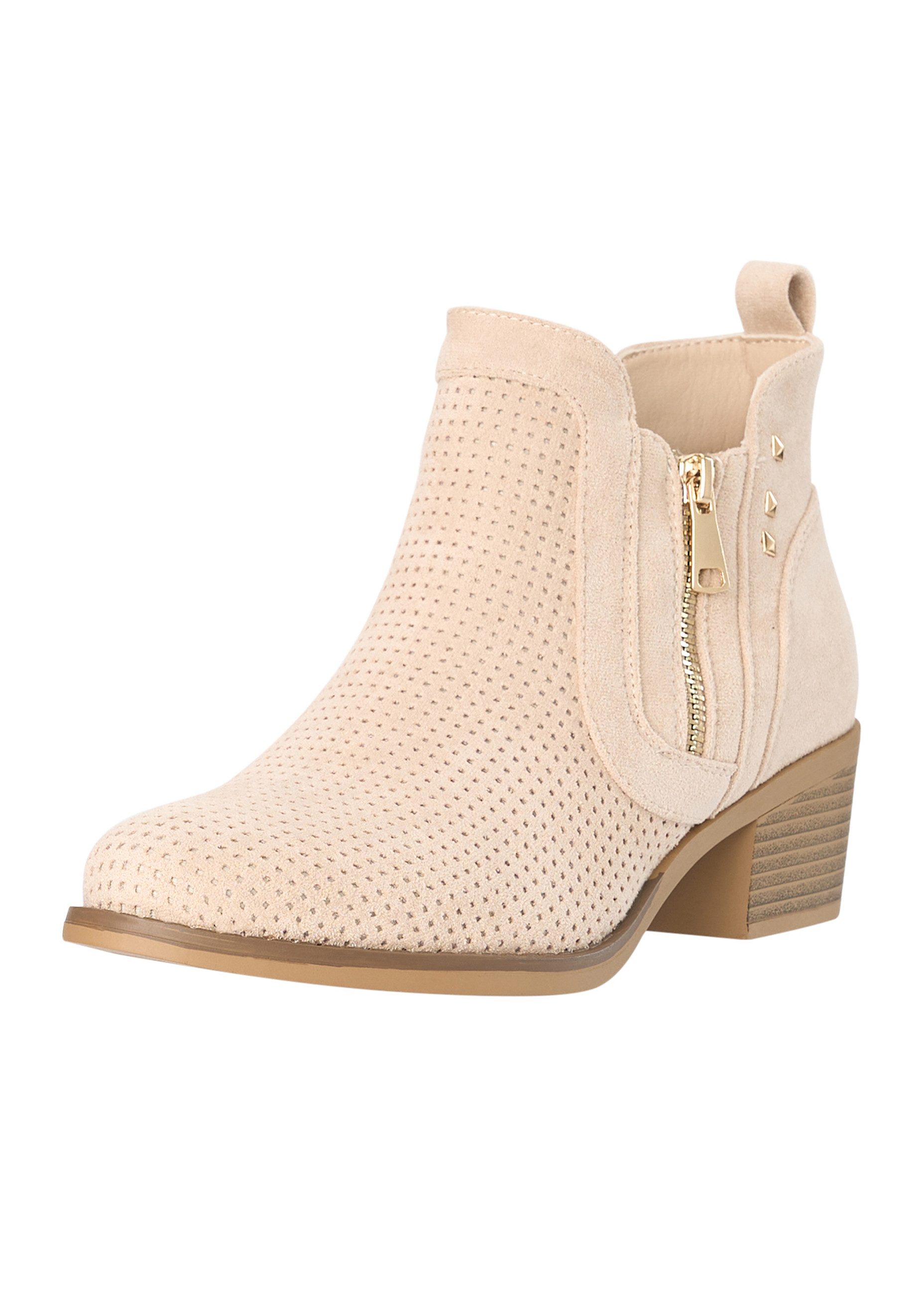 Salinyang Damen Chelsea Boots mit Lochstruktur, Zipper & Blockabsatz Stiefelette