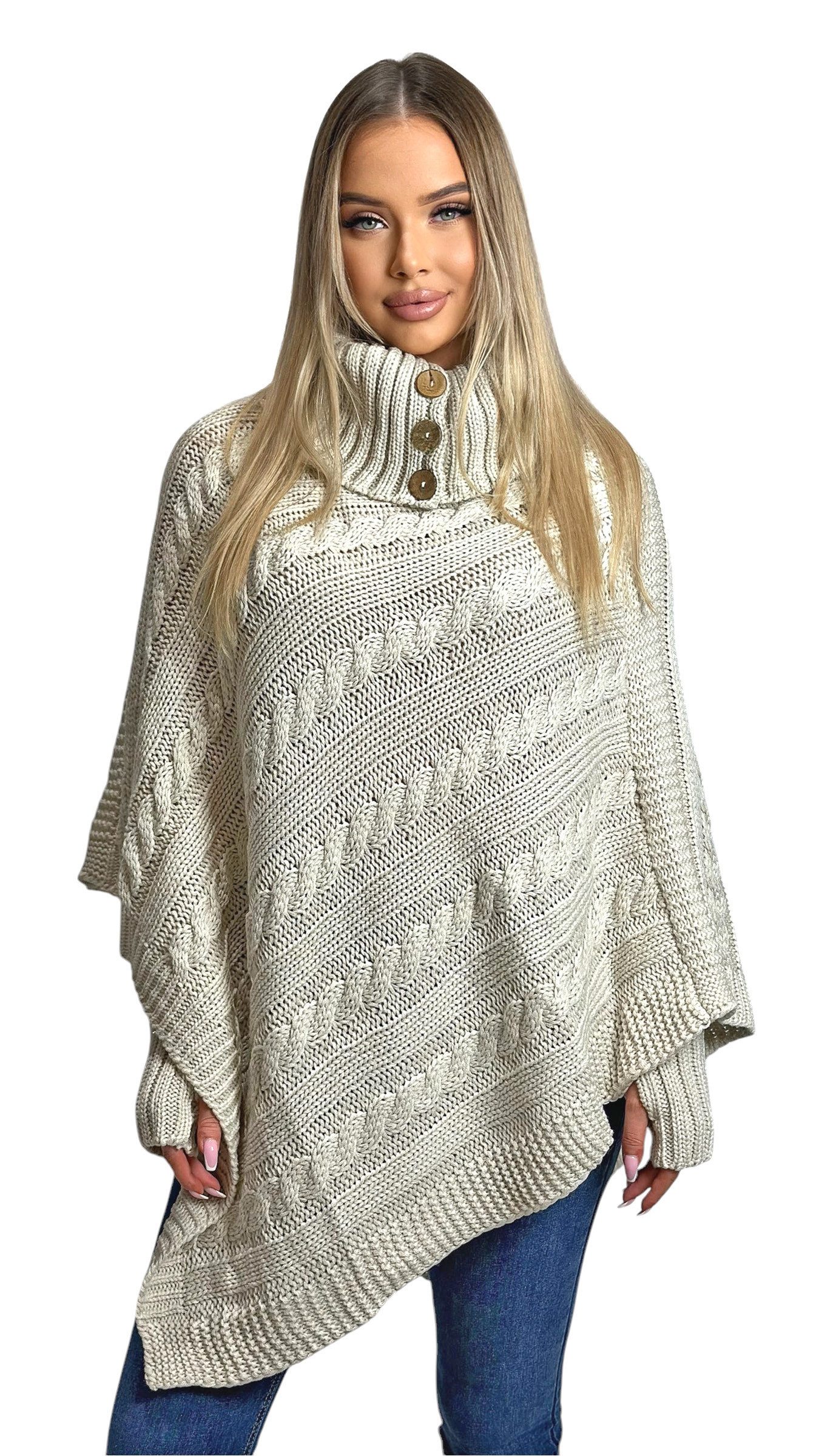 Mississhop Strickponcho Poncho Strick Sweatshirt Pullover Umhang Überwurf m günstig online kaufen