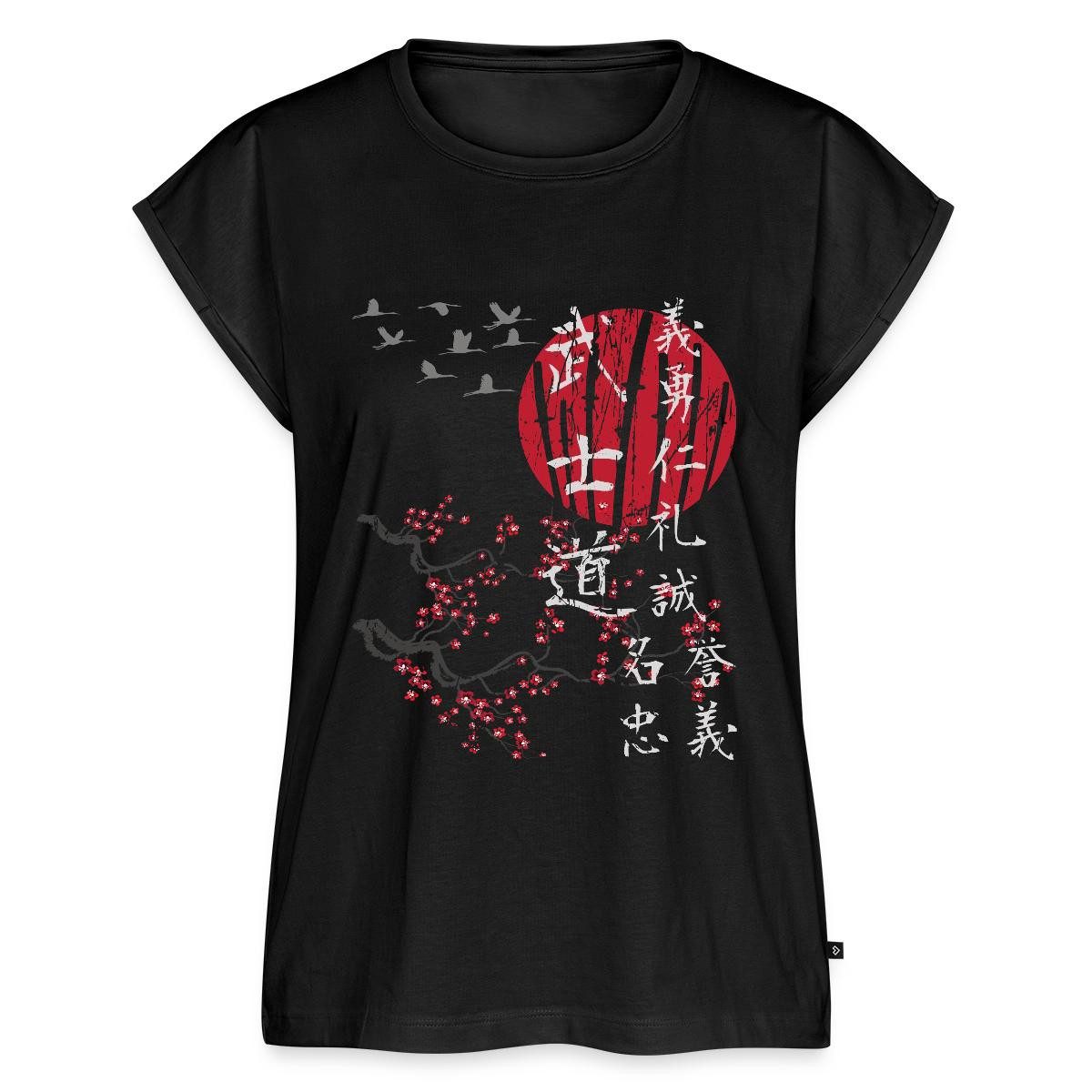 T-Shirt Japanische Kirschblüte Sonne Kraniche Frauen Casual T-Shirt