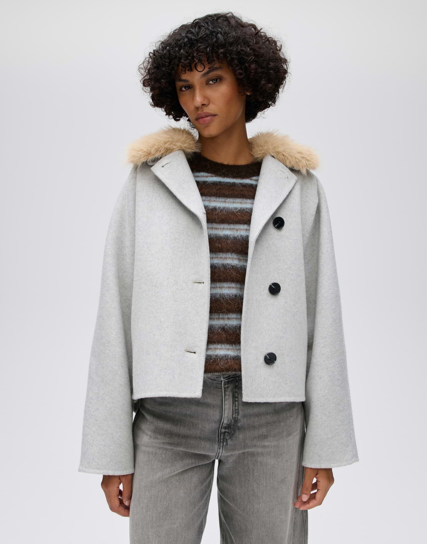 OPUS Wolljacke Hafura aus weichem Woll-Mix Gerader Schnitt mit weiten Fledermaürärmeln und Eingrifftaschen