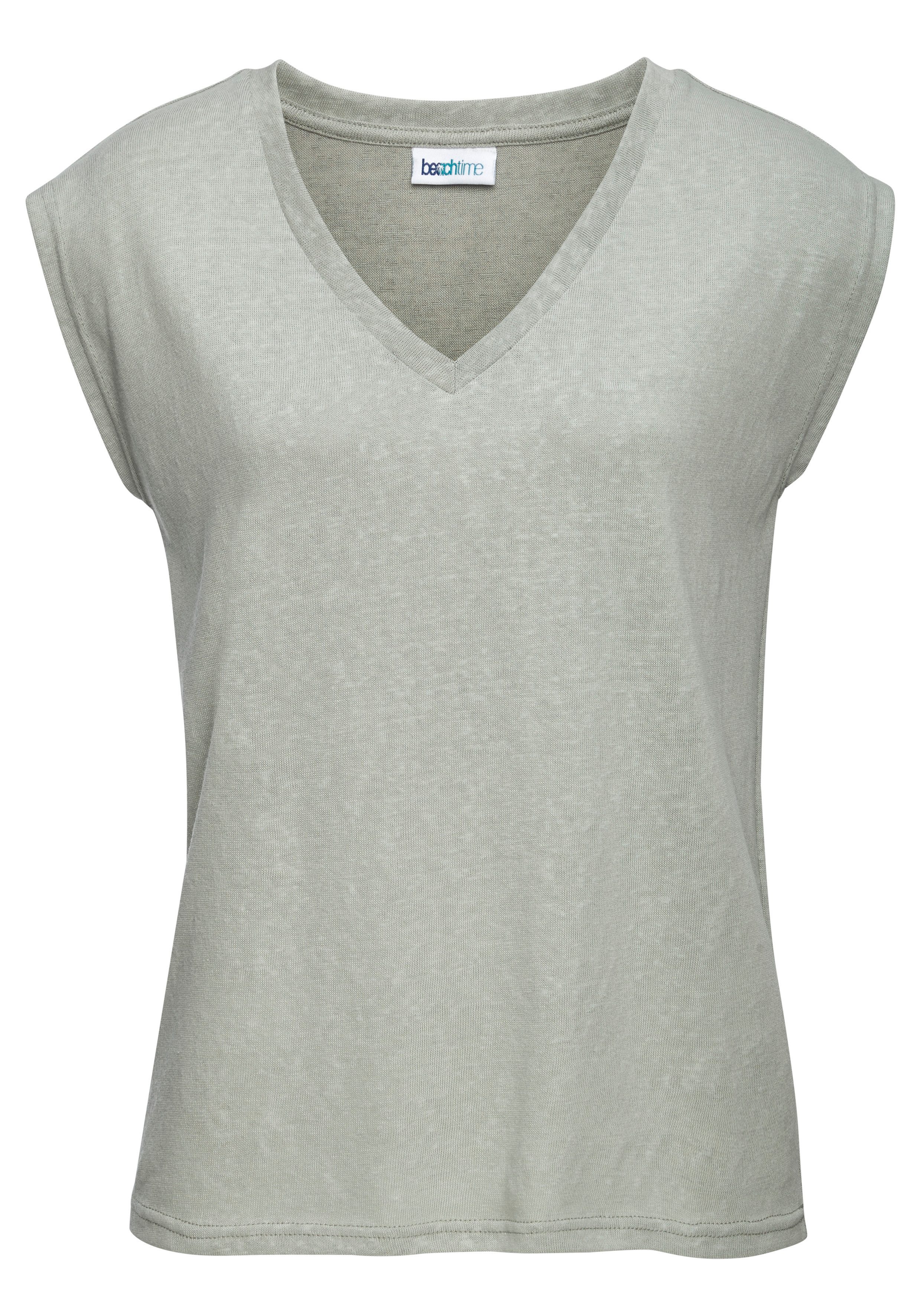 Beachtime by Lascana V-Shirt aus leichter Strukturware mit Effektgarn luftiges Sommershirt, T-Shirt mit V-Ausschnitt, Strandshirt, casual