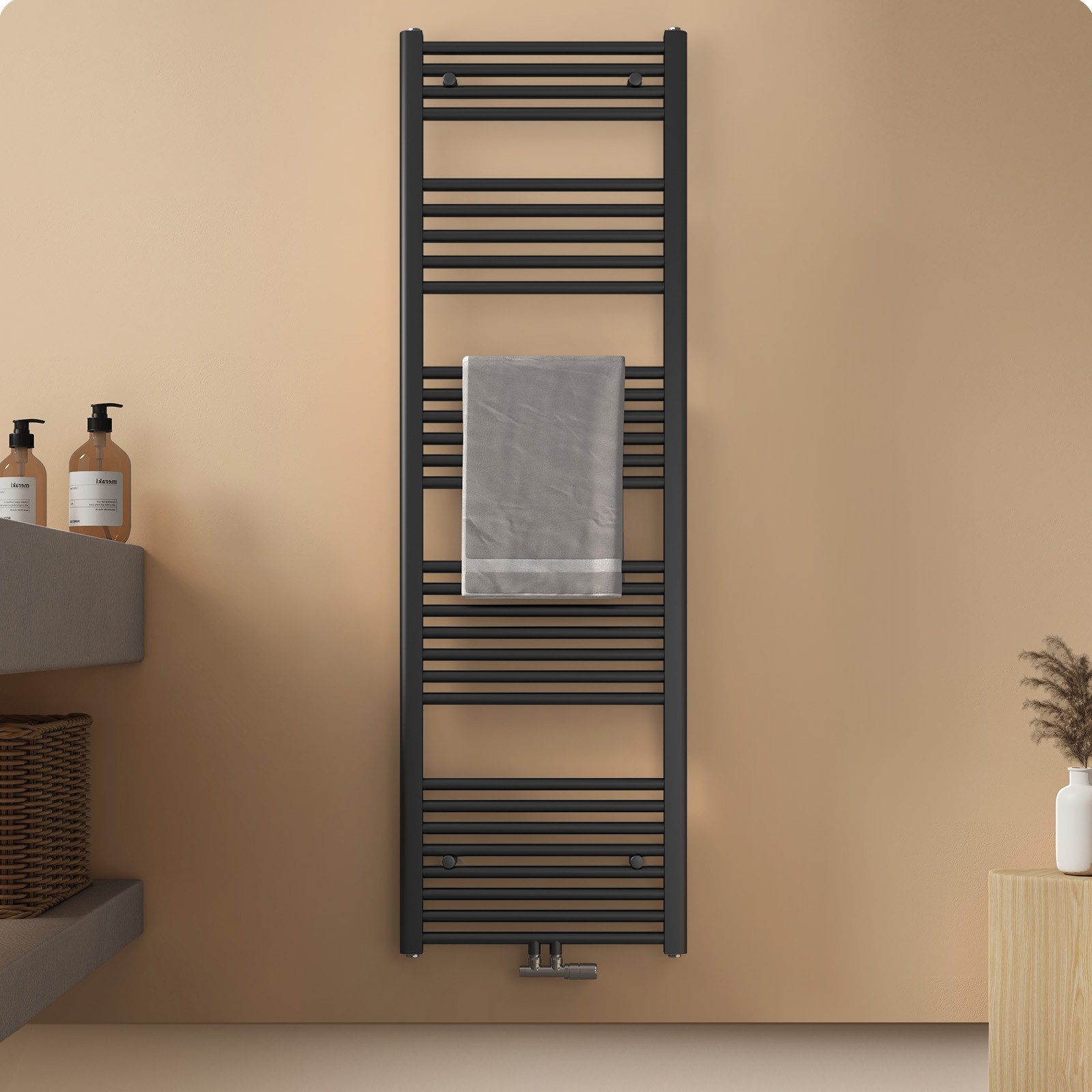 EMKE Badheizkörper Handtuchtrockner Handtuchwärmer Bad-Heizkörper, Mittelanschluss, Anthrazit