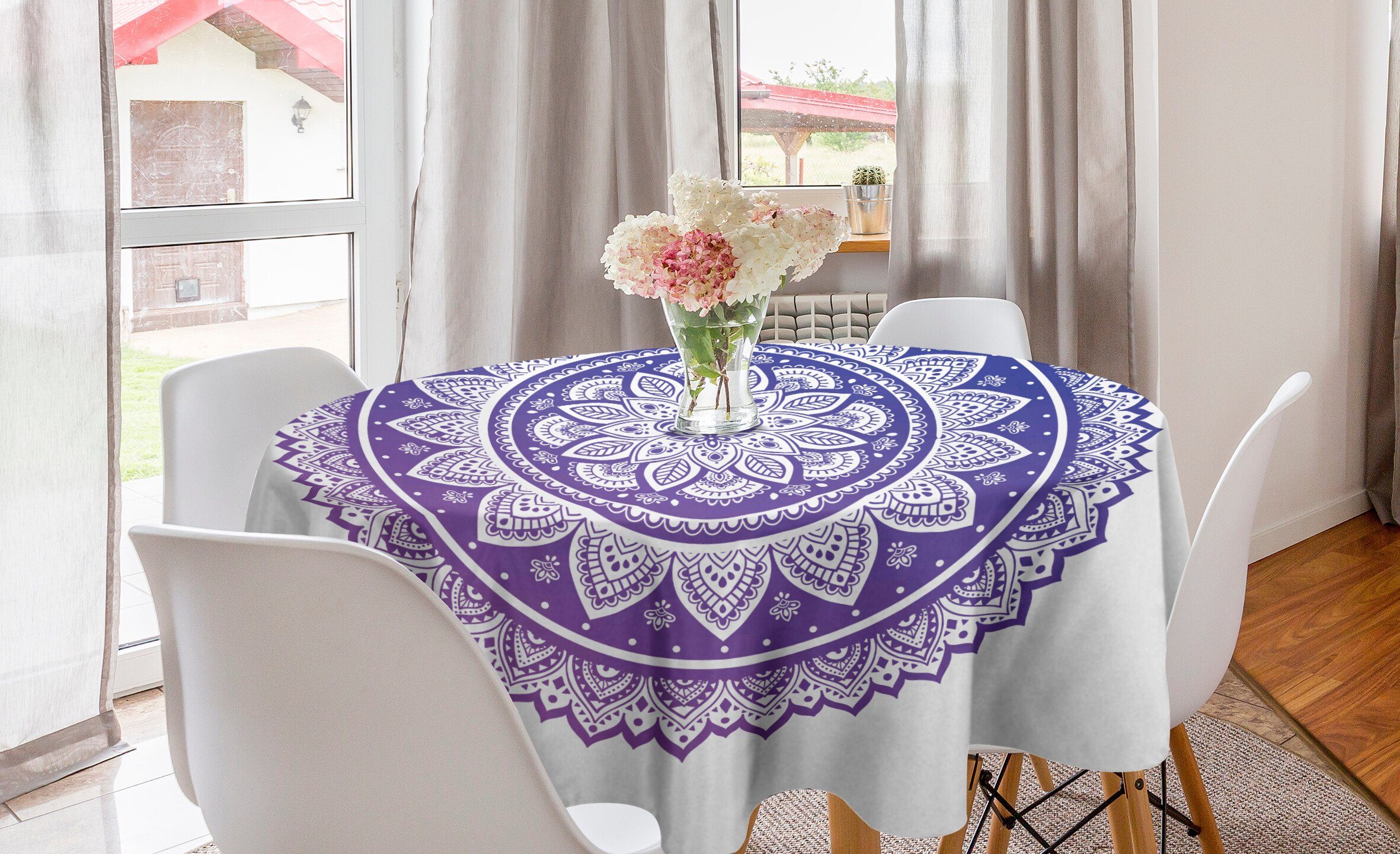 Asian für Küche Esszimmer Kreis Abakuhaus Tischdecke Petals Mandala Dekoration, Abdeckung Blühend Tischdecke