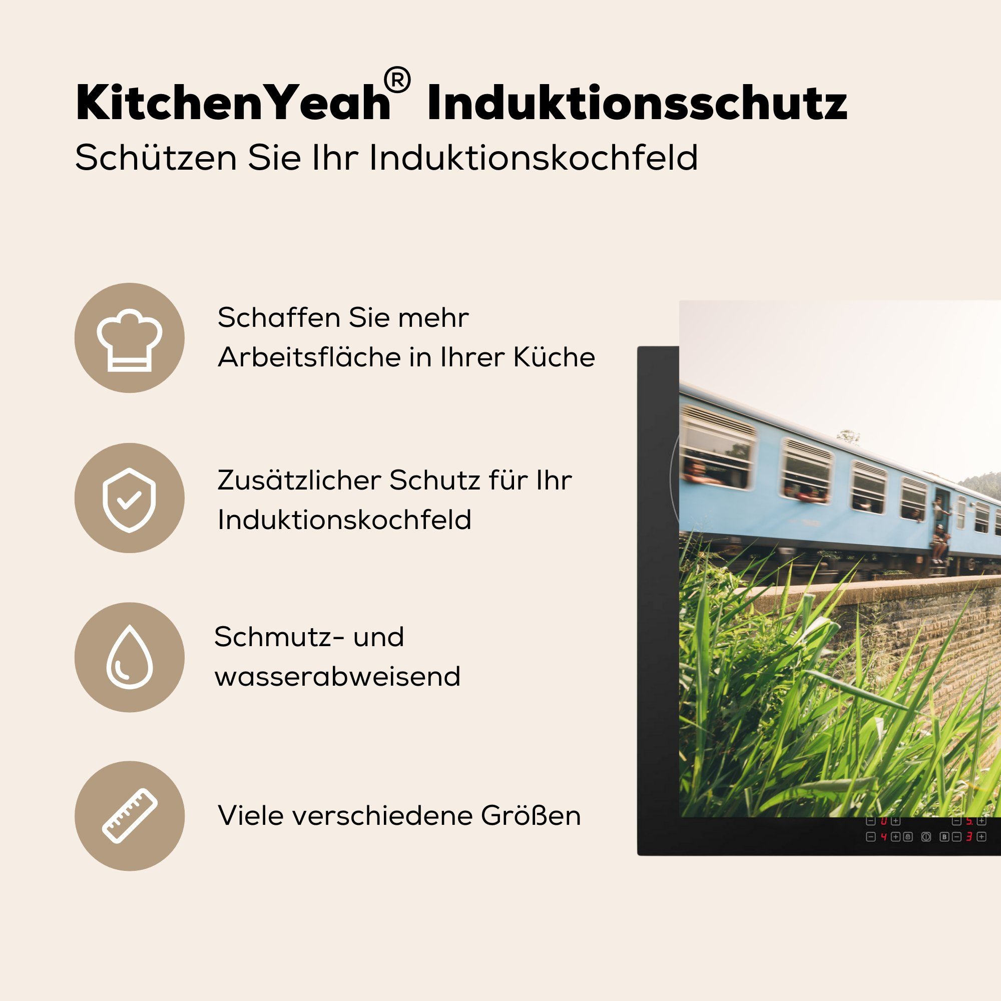 Schutz Vinyl, 81x52 die tlg), für über (1 Brücke, Induktionskochfeld cm, Ceranfeldabdeckung eine Herdblende-/Abdeckplatte küche, Ein MuchoWow Zug