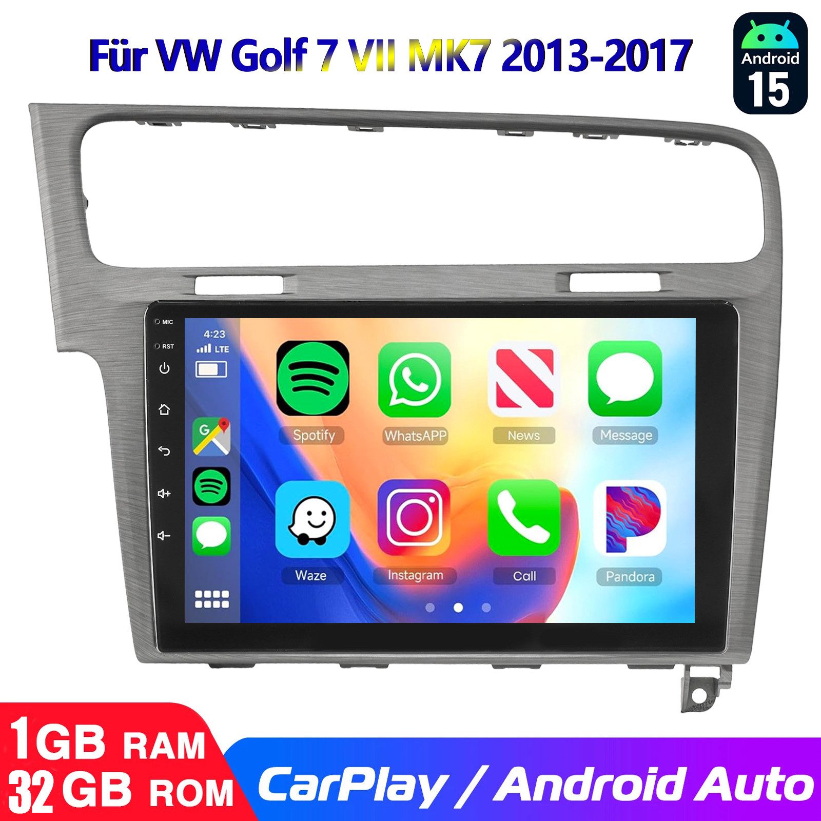 ESSGOO 10.1" Für VW Golf 7 VII MK7 2013-2017 Android 15 Autoradio Autoradio (RDS, Digitalradio (DAB), FM, Carplay GPS NAVI WIFI RDS SWC BT)