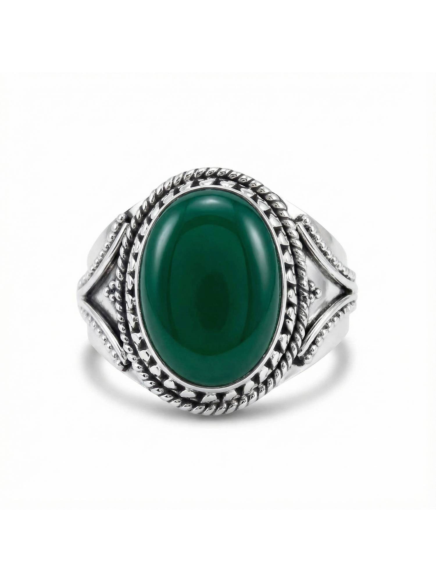 Silberring MEKANU aus 925 Silber mit grünen Onyx