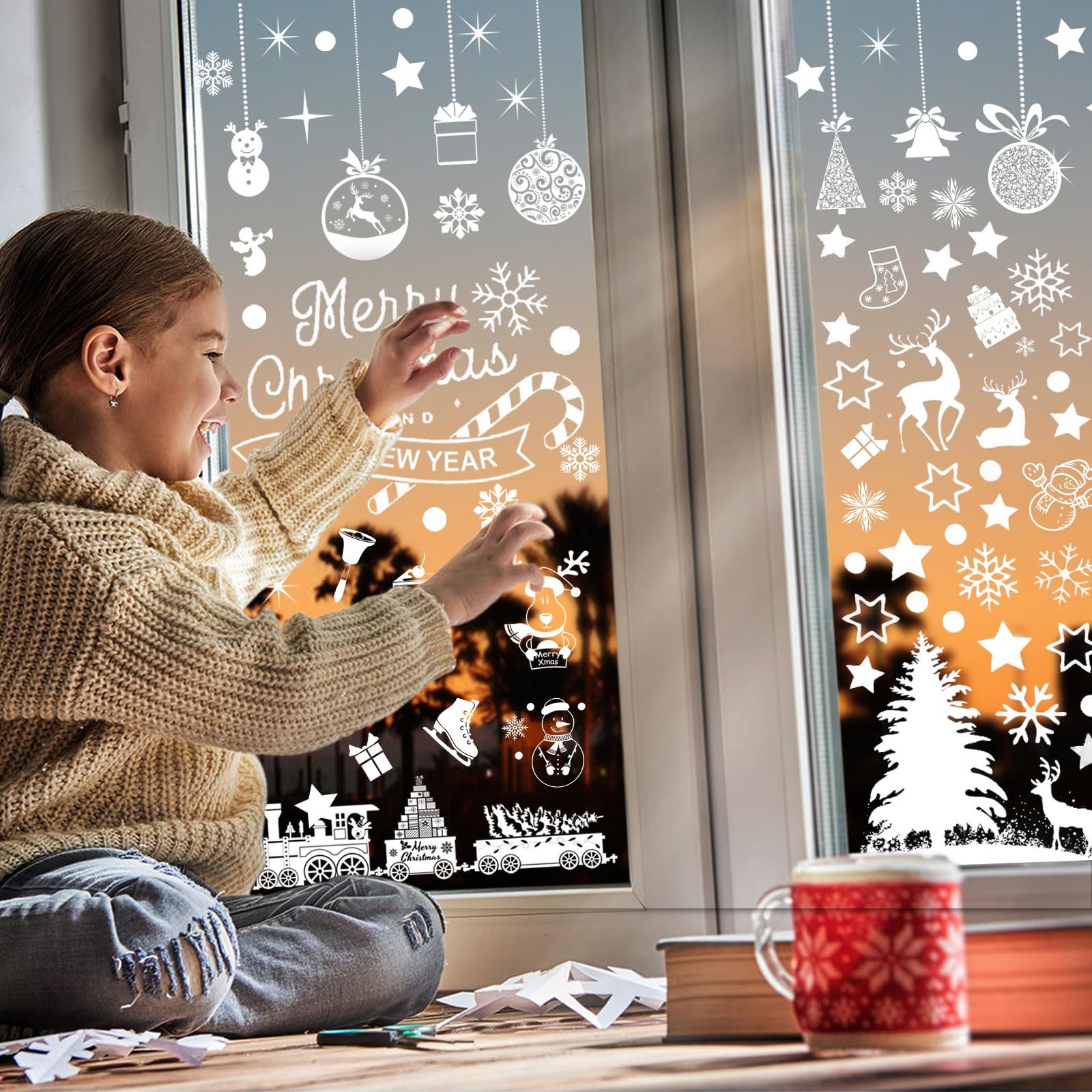 Coonoor Fenstersticker Weihnachts-Fensteraufkleber-Set, statische Fensterau günstig online kaufen
