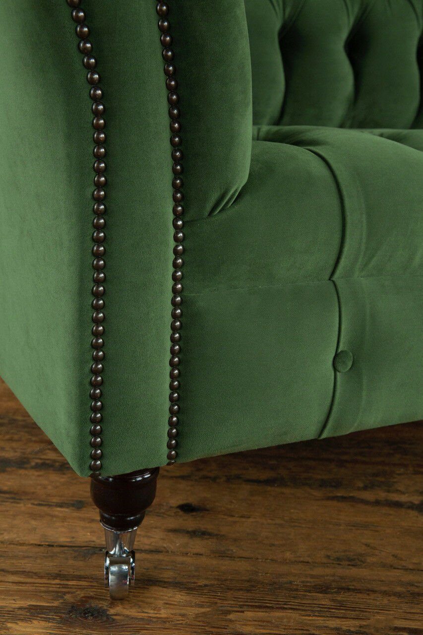 Zwei Textil Sofa Polster Chesterfield Sitzer Couch Grüne Chesterfield-Sofa, JVmoebel