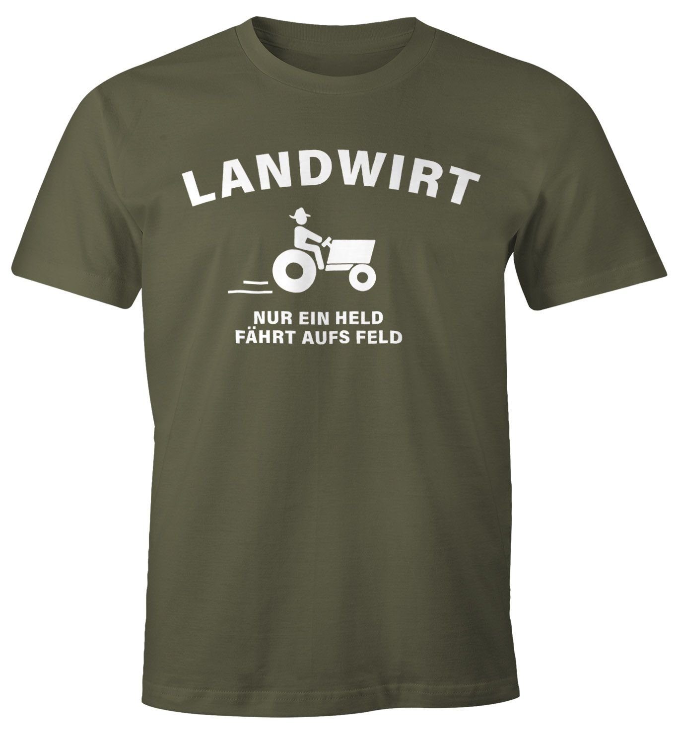 MoonWorks Print-Shirt Landwirt nur ein held fährt aufs Feld T-Shirt Herren Moonworks® mit Print grün