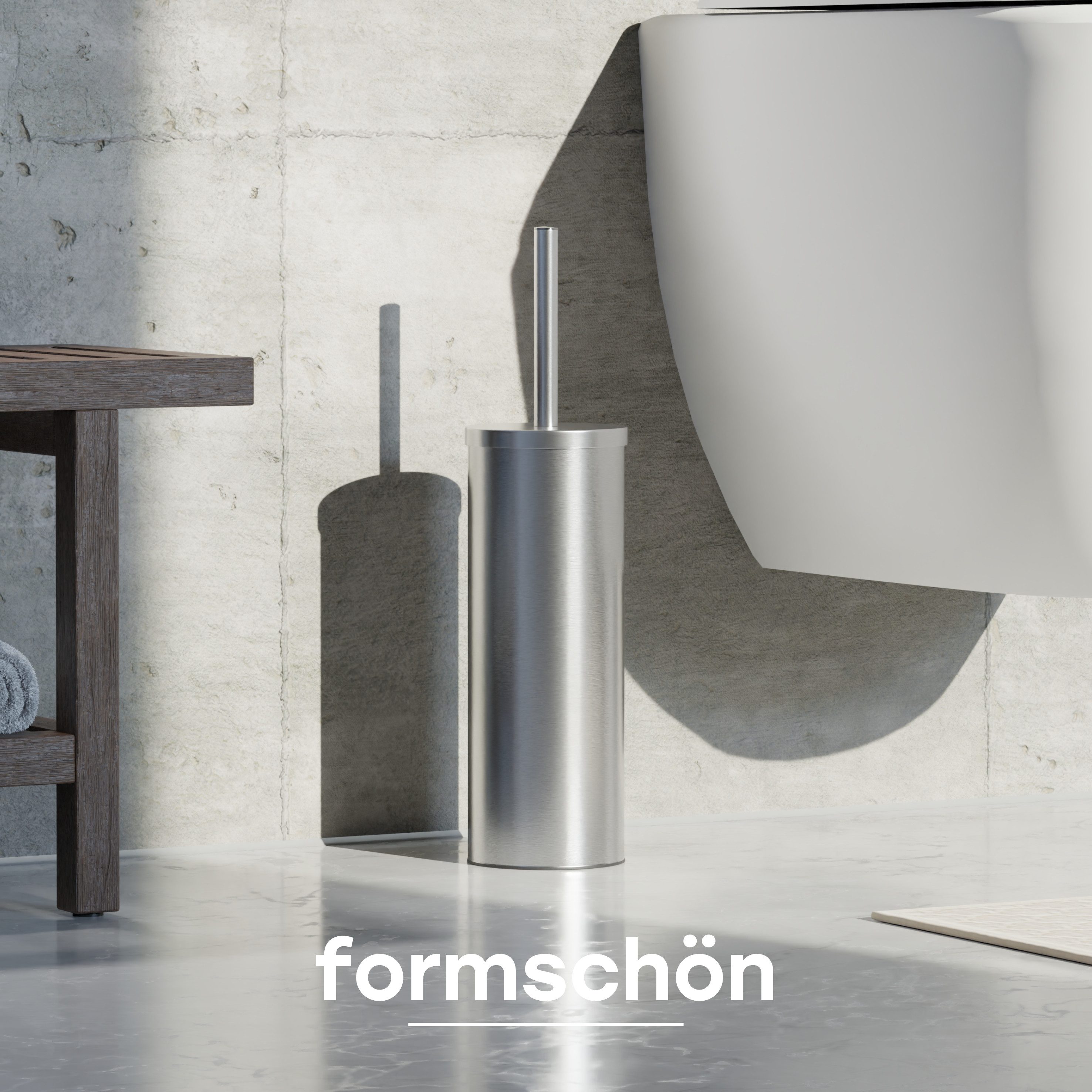 SAVEGA WC-Reinigungsbürste SAVEGA - Klobürste Silikon Edelstahl - lang, Toilette, Gäste WC, Sanitärraum, Badezimmer, diskretem Halter,Spritzschutz,Antibakterieller Bürstenhalter