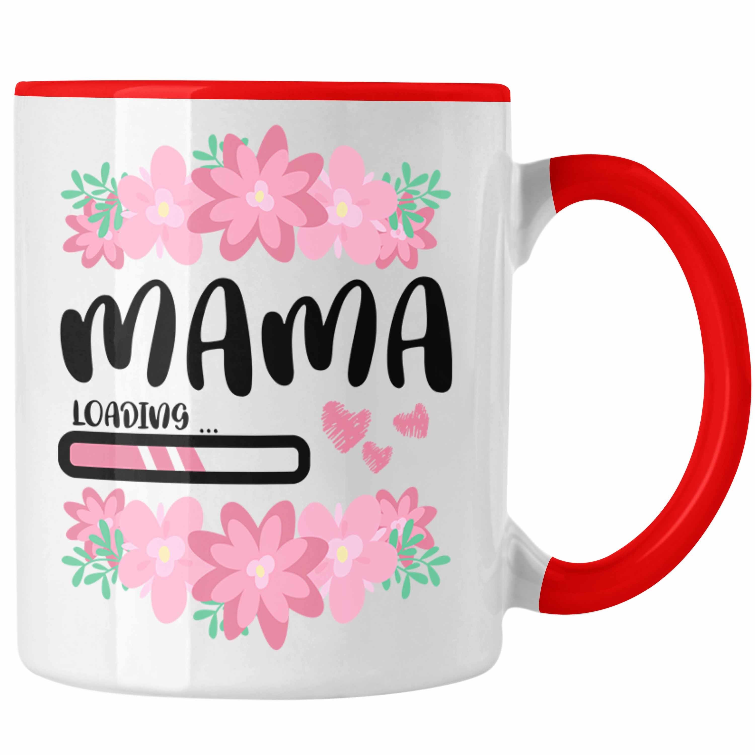 Trendation Tasse Trendation - Mama Loading Tasse Rosa Geschenk Schwangerschaft Baby Kaffeetasse Schwangerschaftsankündigung Rot