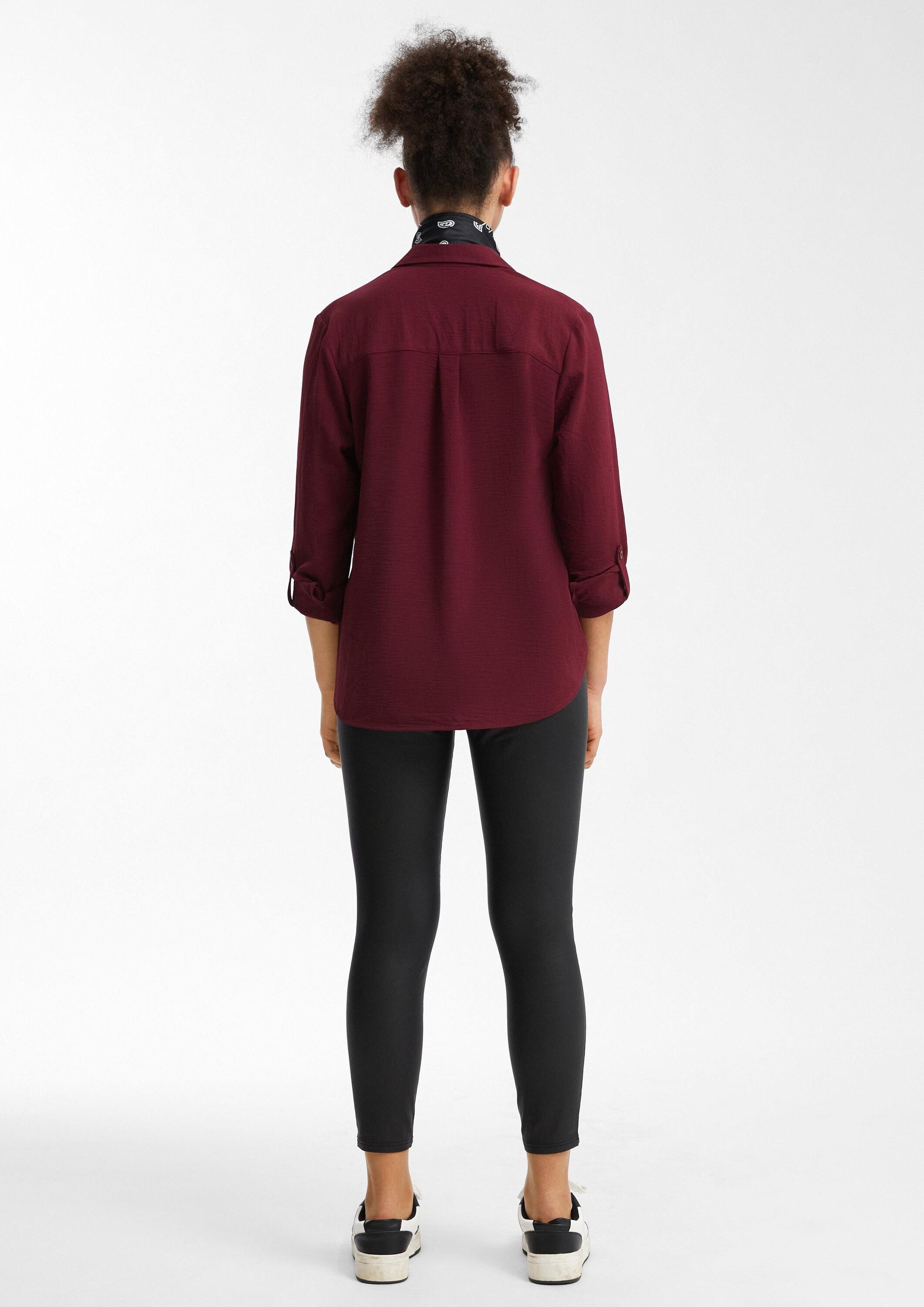 QS Langarmbluse Bluse Crêpebluse mit Turn-up-Ärmel günstig online kaufen