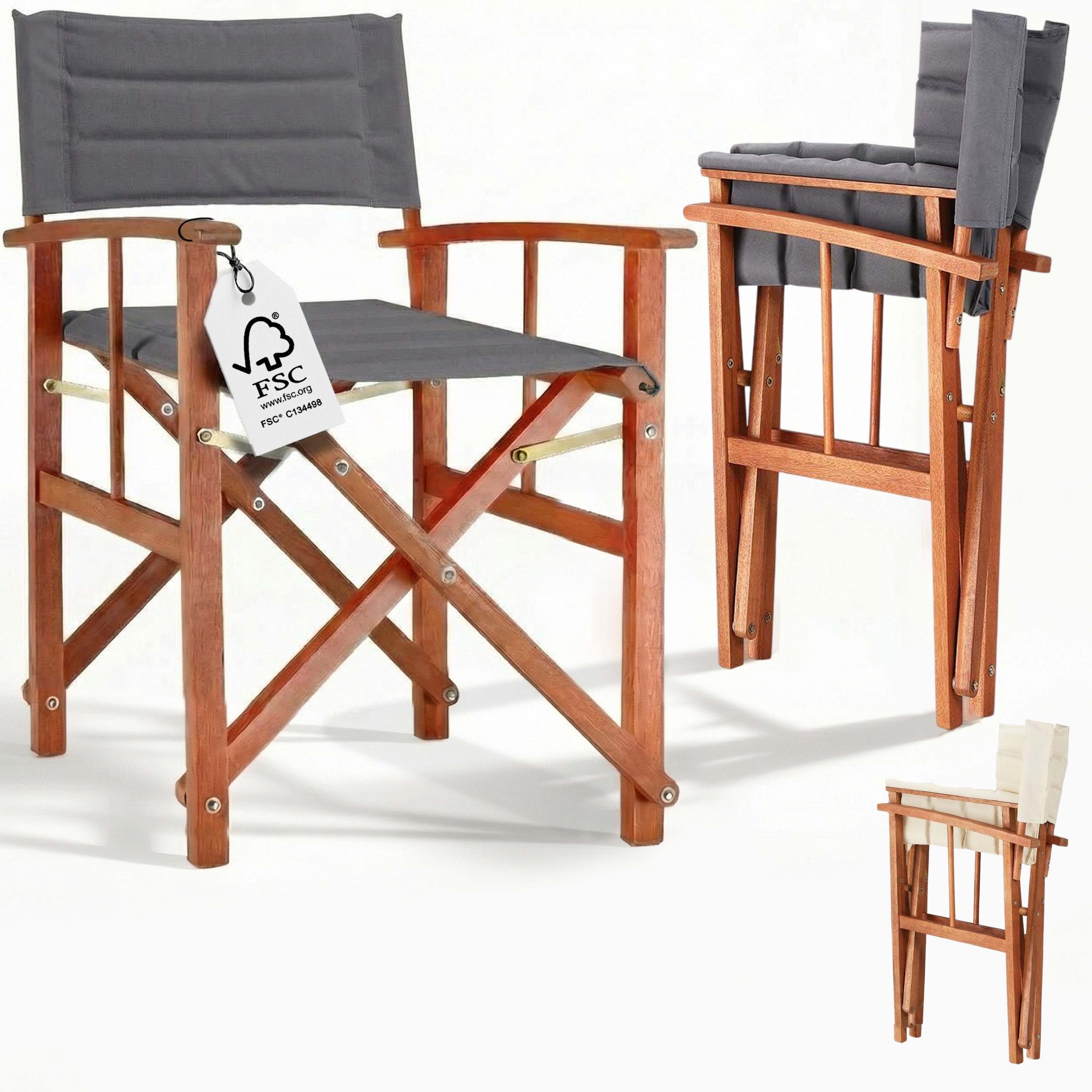 Casaria Regiestuhl, Klappbarer gepolsterter FSC®-zertifizierter Holz Stuhl bis 160 kg