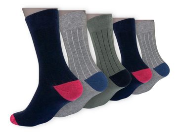 Die Sockenbude Basicsocken STREIFEN - Herrensocken (Bund, 5-Paar, grau blau olivgrün) mit Komfortbund ohne Gummi