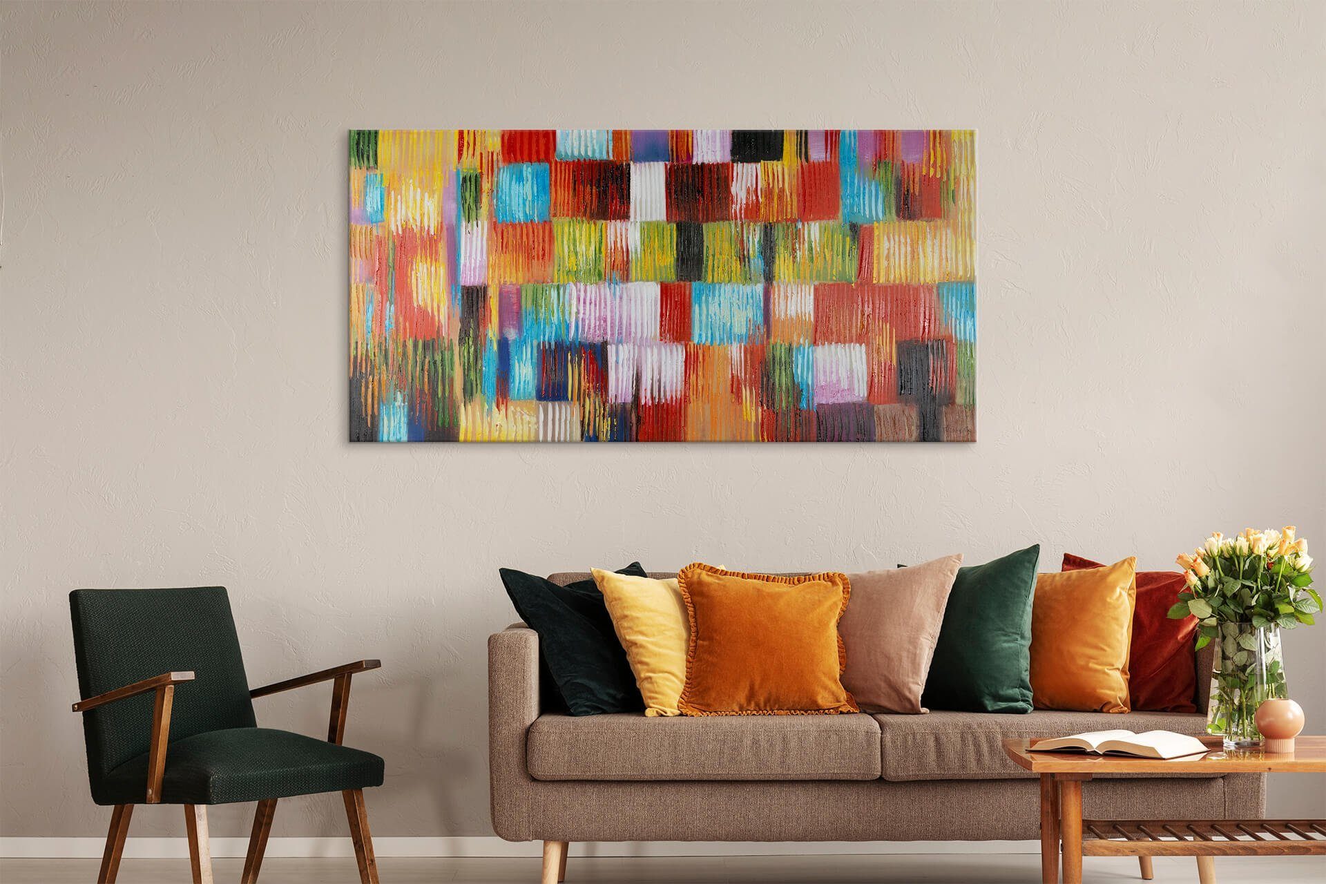 KUNSTLOFT Gemälde Wandbild Hommage ans cm, Leben Leinwandbild 100% Wohnzimmer 140x70 HANDGEMALT Eine