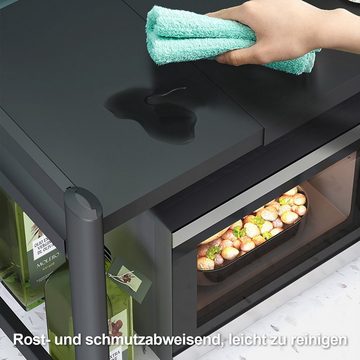 Vicbuy Küchenregal 40-64cm ausziehbarer Mikrowellen Regal mit 6 Haken, Ovale Röhre Gewürzregal, Aufbewahrungsregal, Höhenverstellbar 32/42cm Mikrowellenhalterung, Organizer, bis 30kg