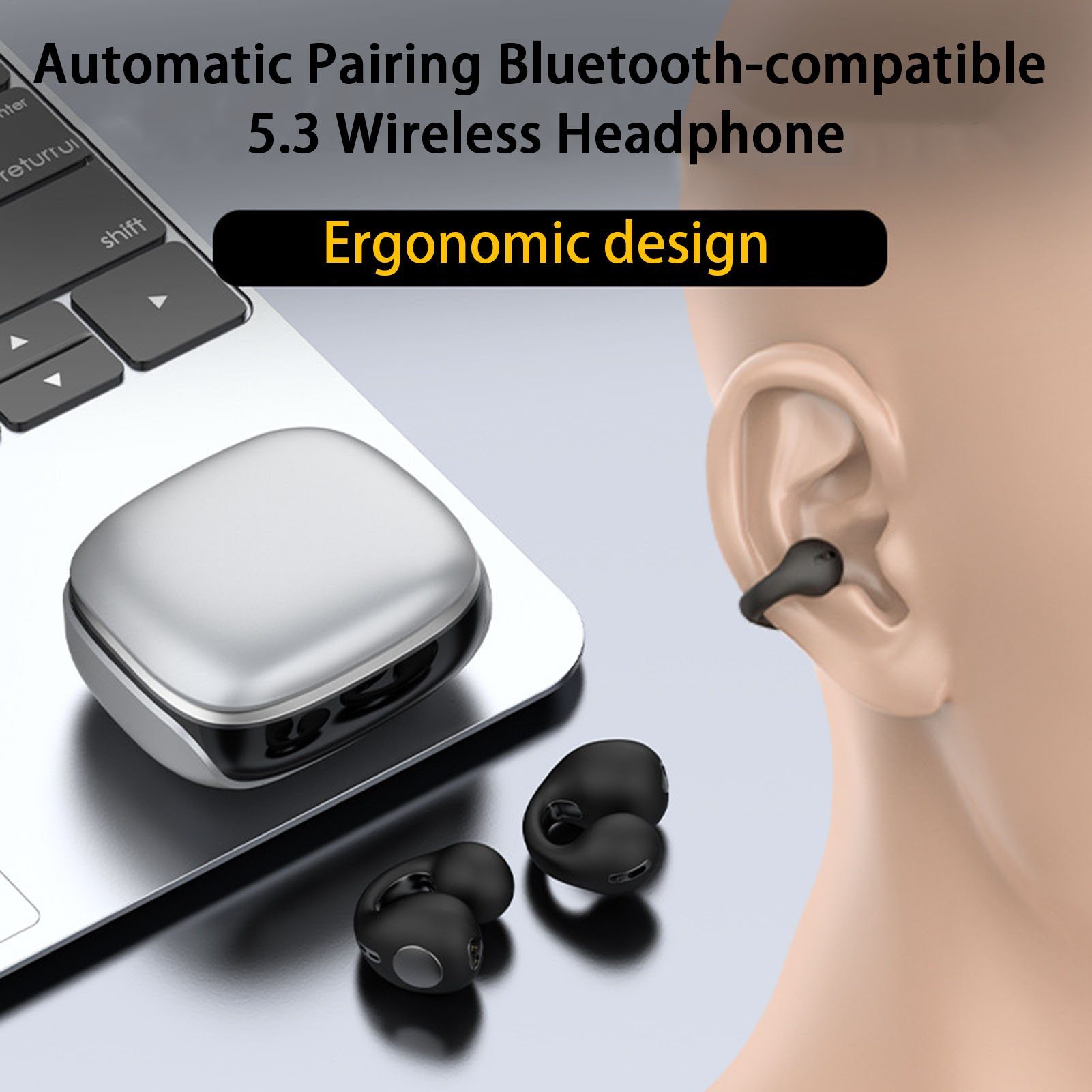 Kopfhörer (Bluetooth) Beige Bluetooth Rutaqian Wireless Kopfhörer, Conduction Bone Kabellos Headset