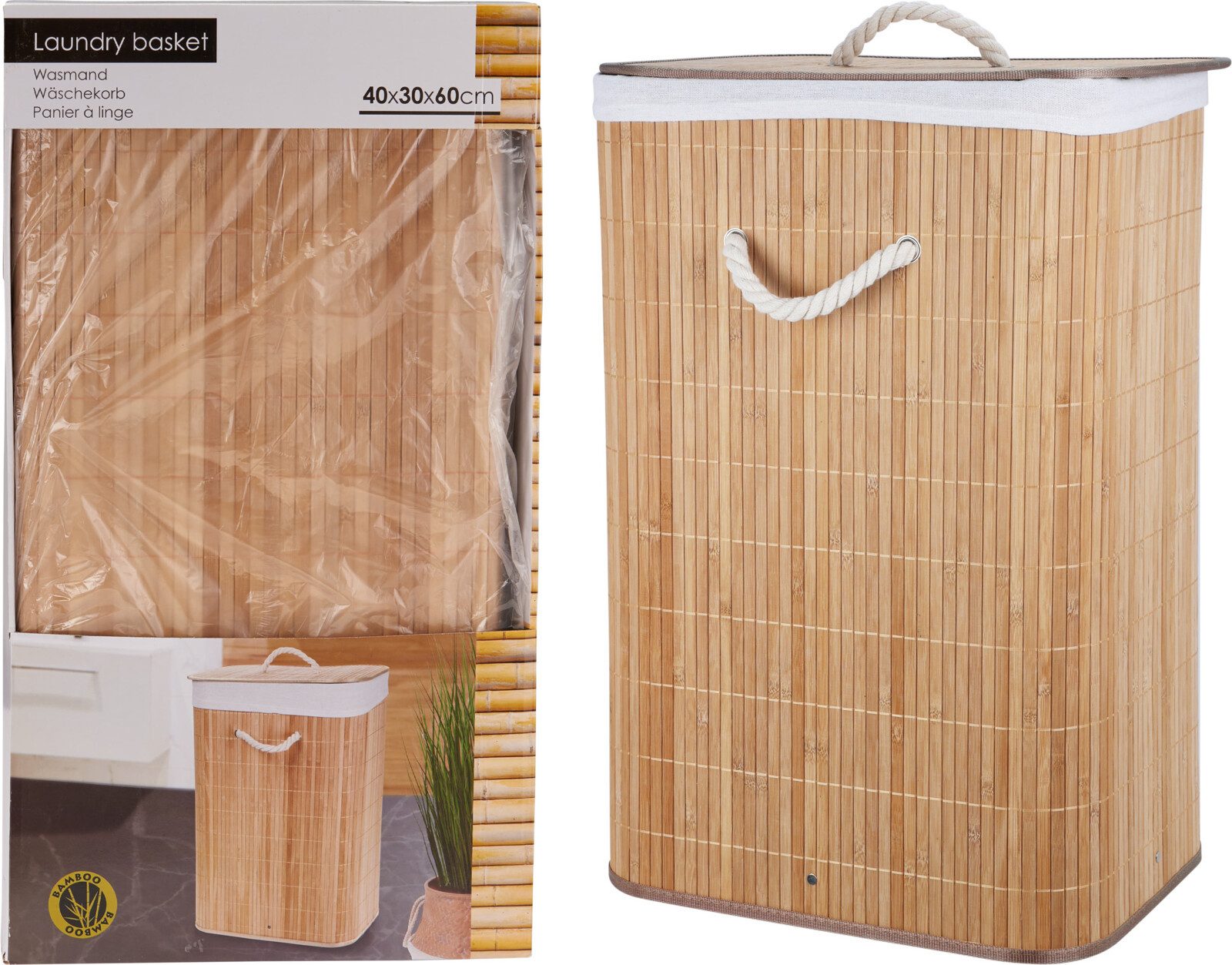 Koopman Wäschekorb Wäschebehälter Wäschesammler Korb Bambus Faltkorb Badezimmer (Stück, 1 St., Packung), 60x40x30cm, mit Deckel, Faltbar, Dekorativ, Modern