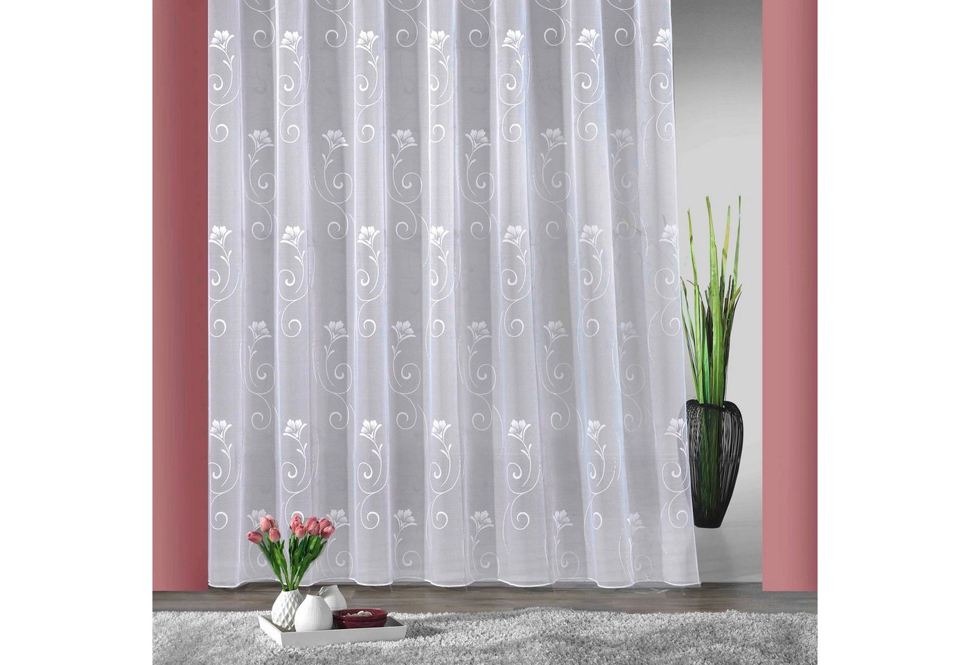 Weckbrodt Gardine Lilly (1 St), Smokband, halbtransparent, Jacquard, Jacquard, strukturiert, Allover, Beschwerungsband, halbtransparent