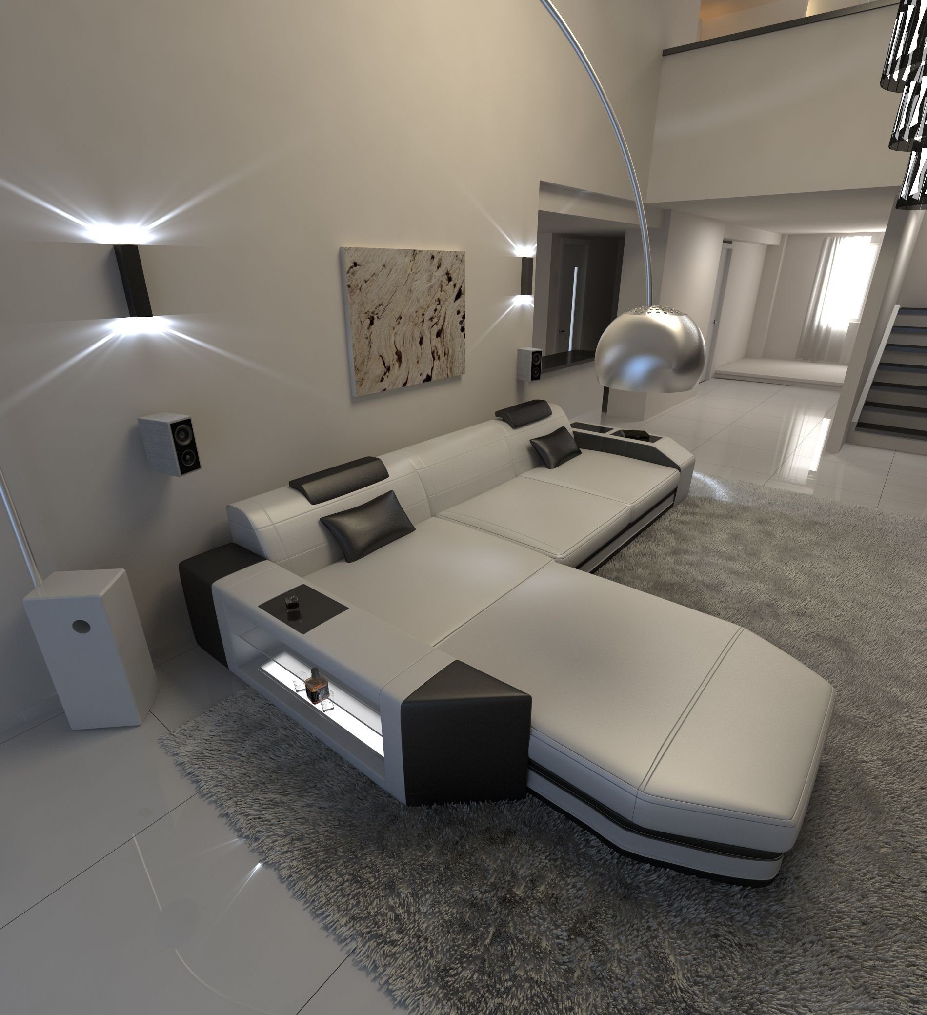 Sofa Dreams Ecksofa Prato - L Form Ledersofa, Couch, mit LED, wahlweise mit  Bettfunktion als Schlafsofa, Designersofa