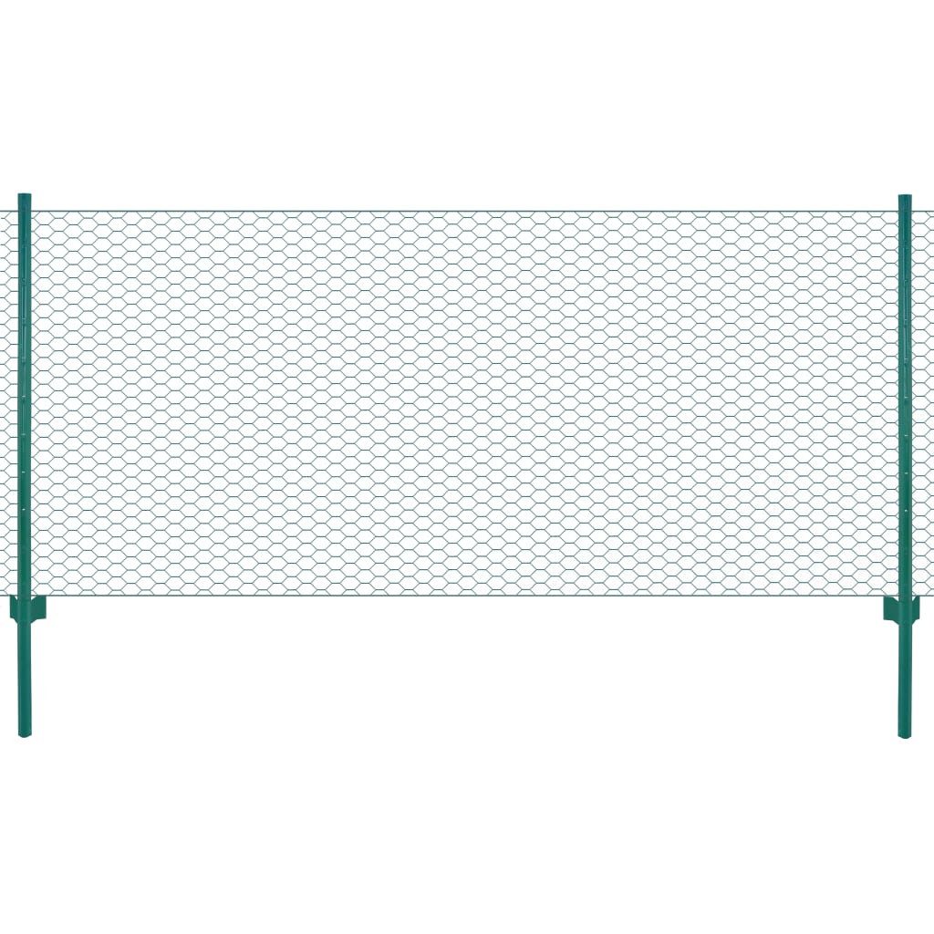vidaXL Gartenzaun Maschendrahtzaun mit Pfosten Stahl 25 x 1 m Grün, (1-St)