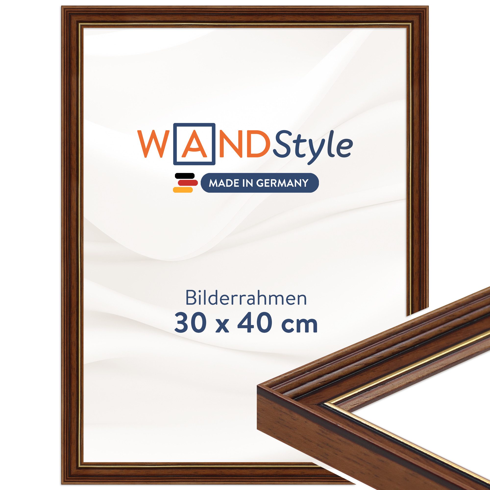 WANDStyle Bilderrahmen H182, Brauner Bilderrahmen 30x40 Holz, Vintage Bilderrahmen Braun 30x40 cm
