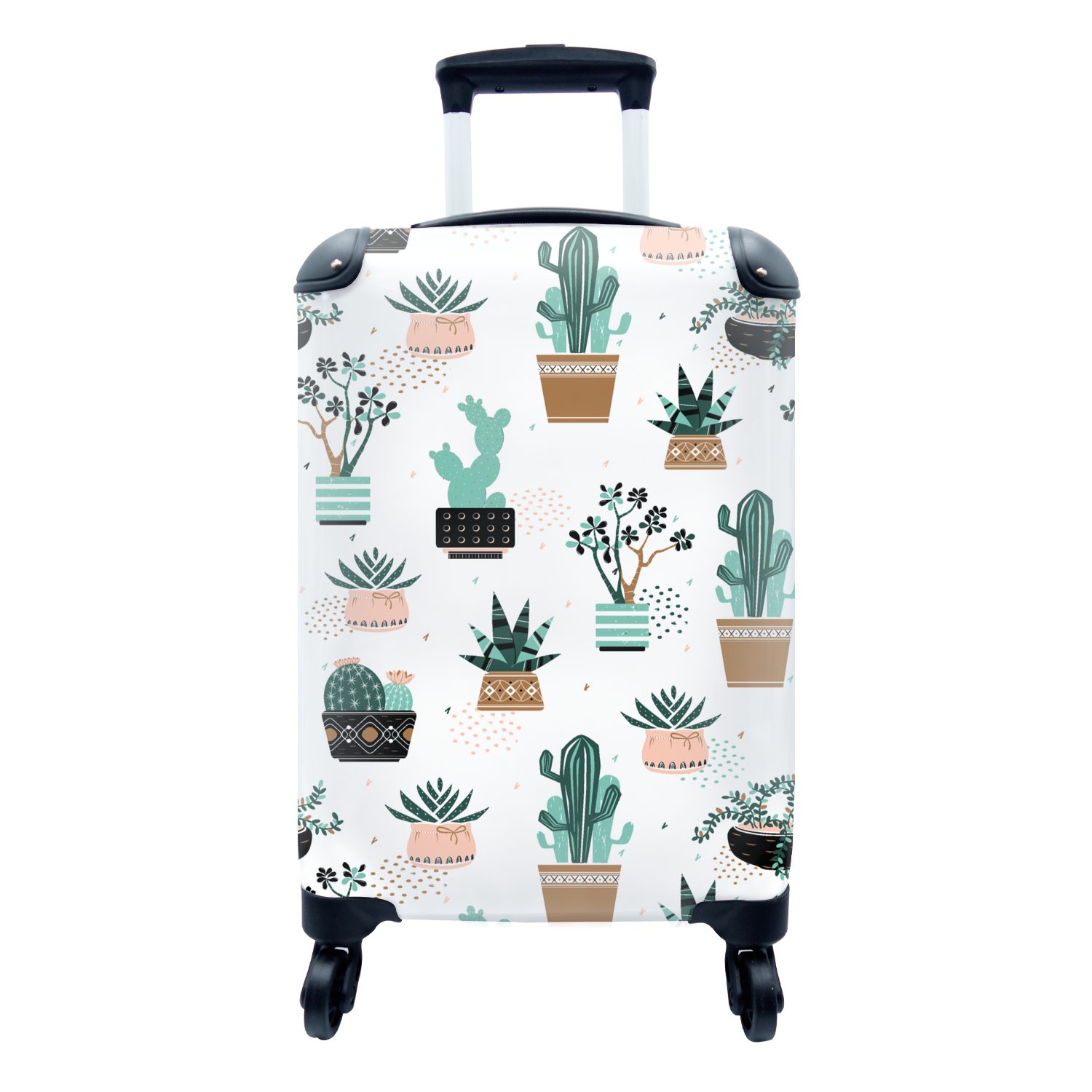 MuchoWow Handgepäckkoffer Muster - Kaktus - Pflanzen, 4 Rollen, Reisetasche mit rollen, Handgepäck für Ferien, Trolley, Reisekoffer