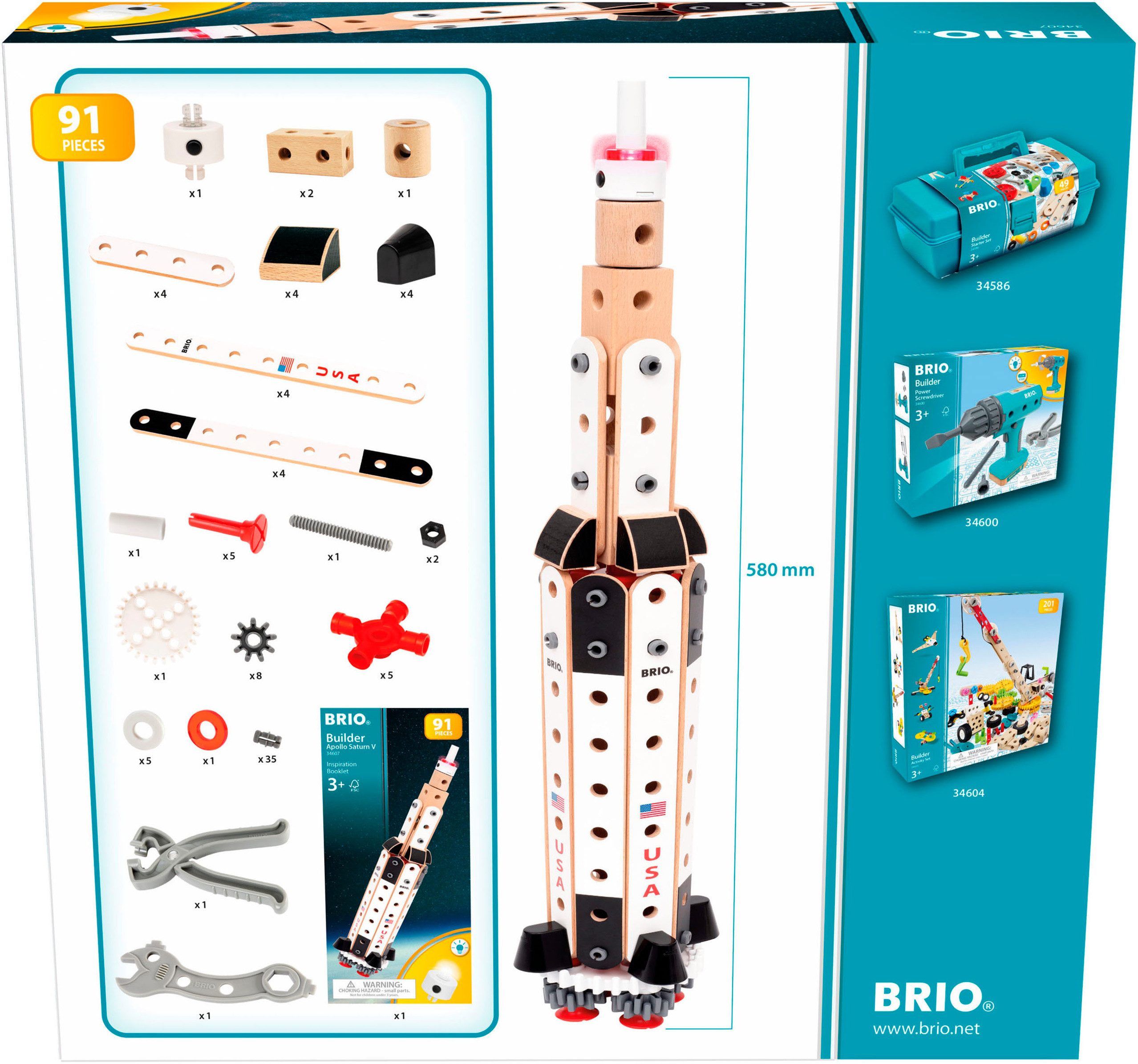 BRIO® BRIO Builder - Apollo Saturn V (34607) Konstruktions-Spielset, (91 St), mit Licht