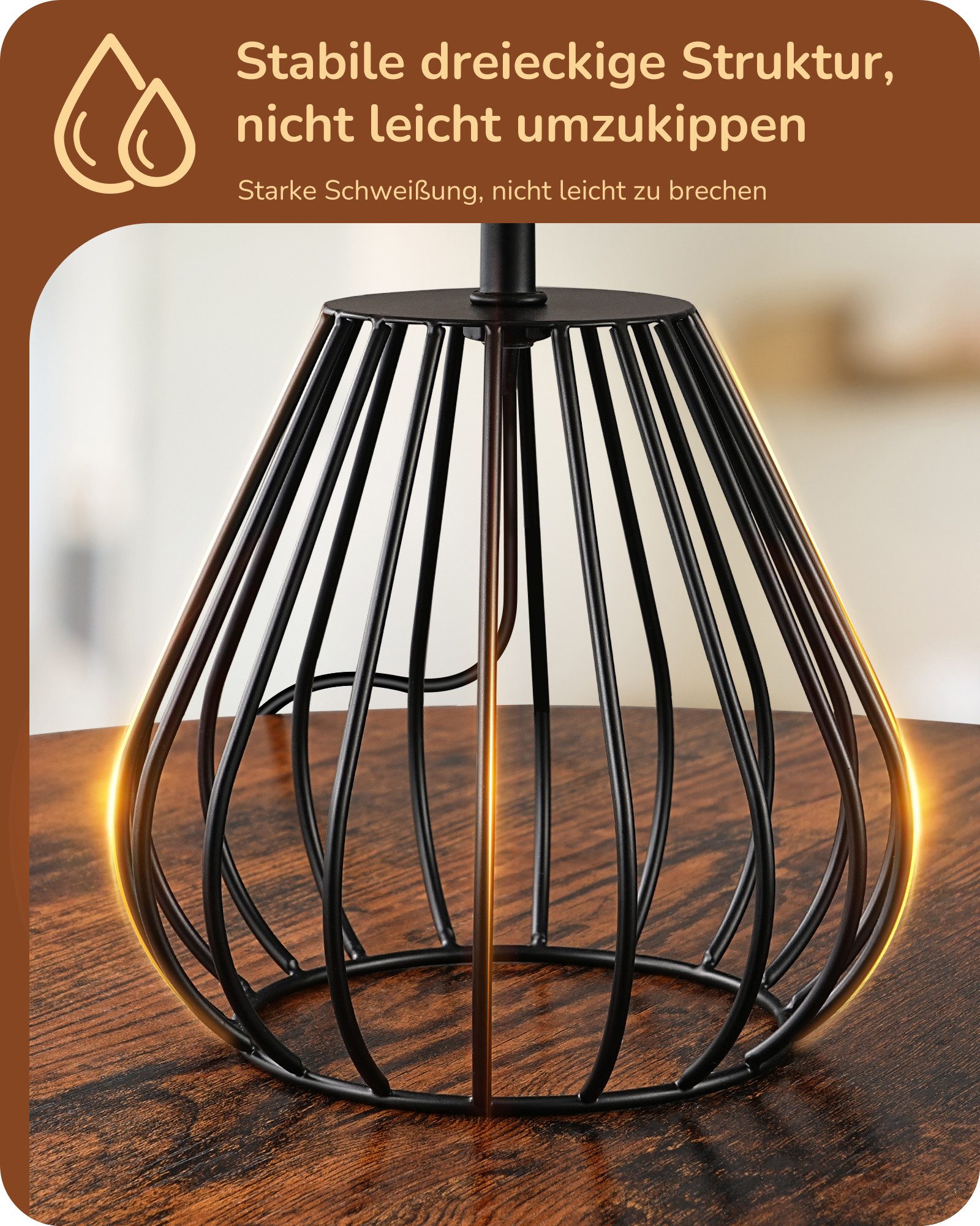 EDISHINE Nachttischlampe Dekolampe H29 cm mit Metallfuß, LED wechselbar, 2700 K Warmweiß, Vintage Tischleuchte mit E14 Leuchtmittel, für Fensterbank, Geschenk