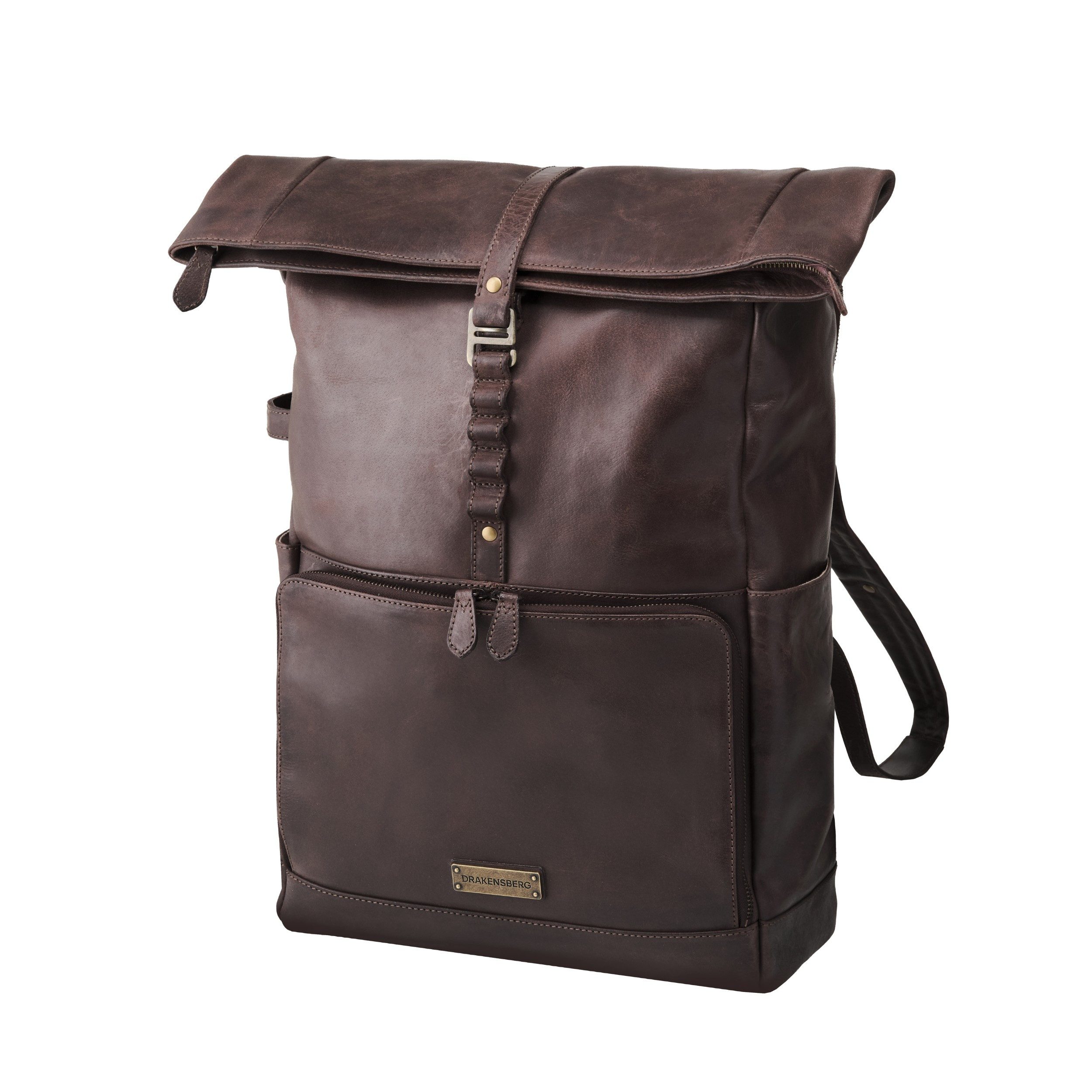 DRAKENSBERG Reiserucksack Roll-Top »Arthur« Dunkel-Braun, 17" Laptoprucksack mit Organizer Fach für Zubehör, wasserabweisend