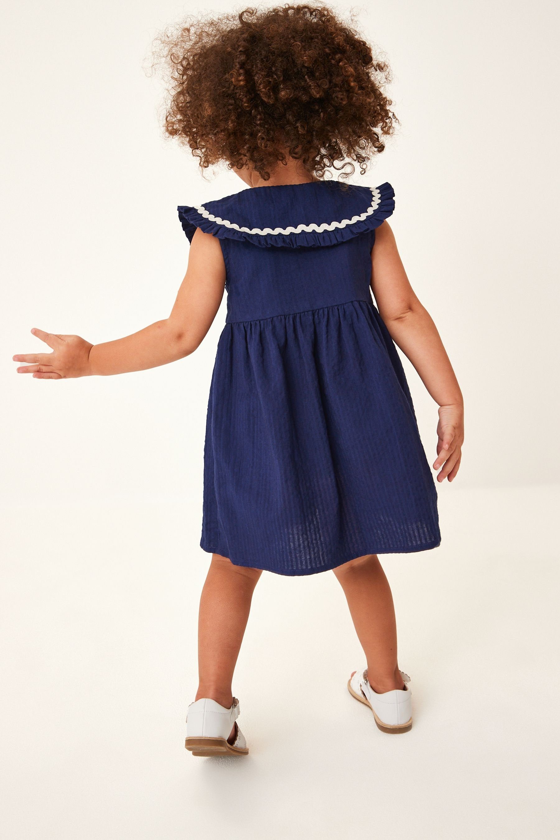 Next Navy mit (1-tlg) Baumwollkleid Sommerkleid Kragen Blue